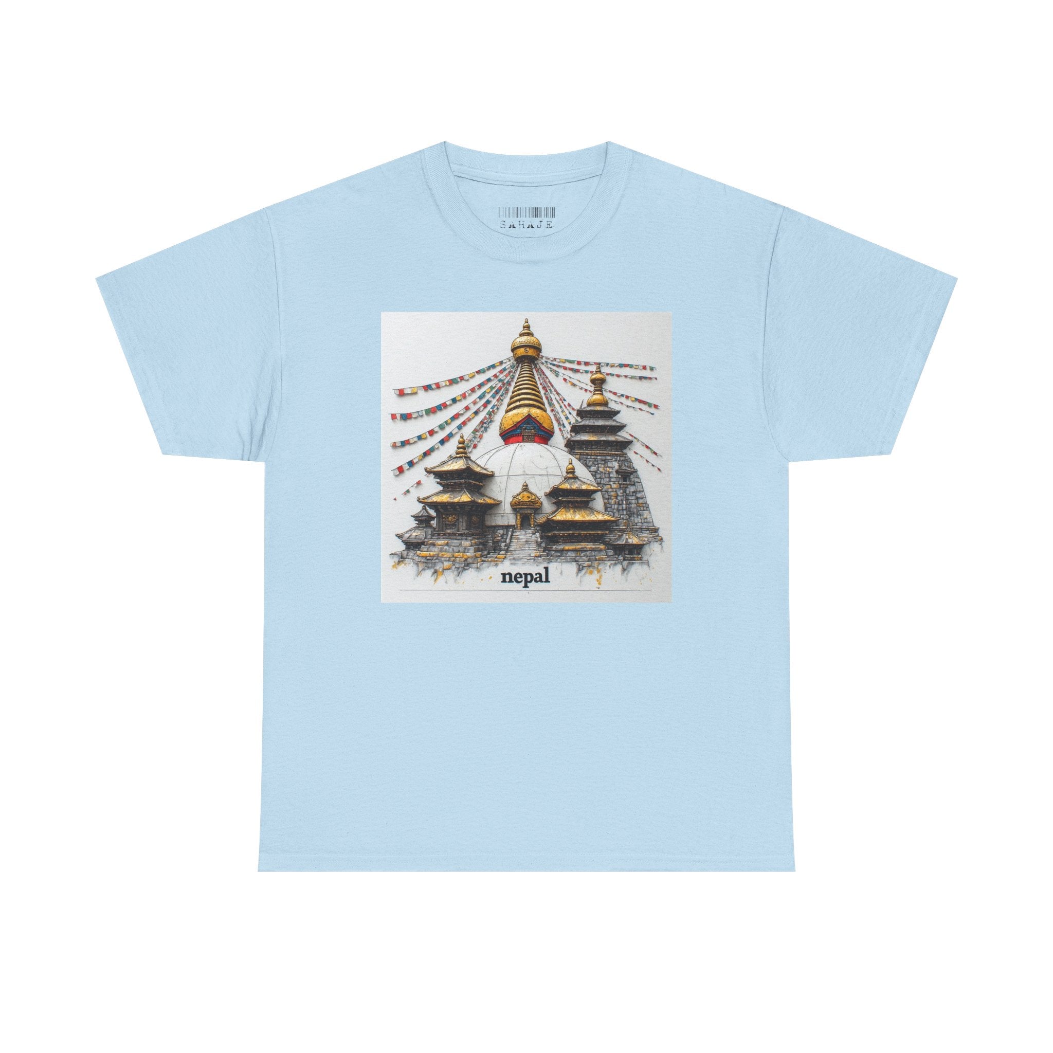 Nepal Swayambhunath Stupa T-Shirt — Buddhist Prayer Flags Travel Tee