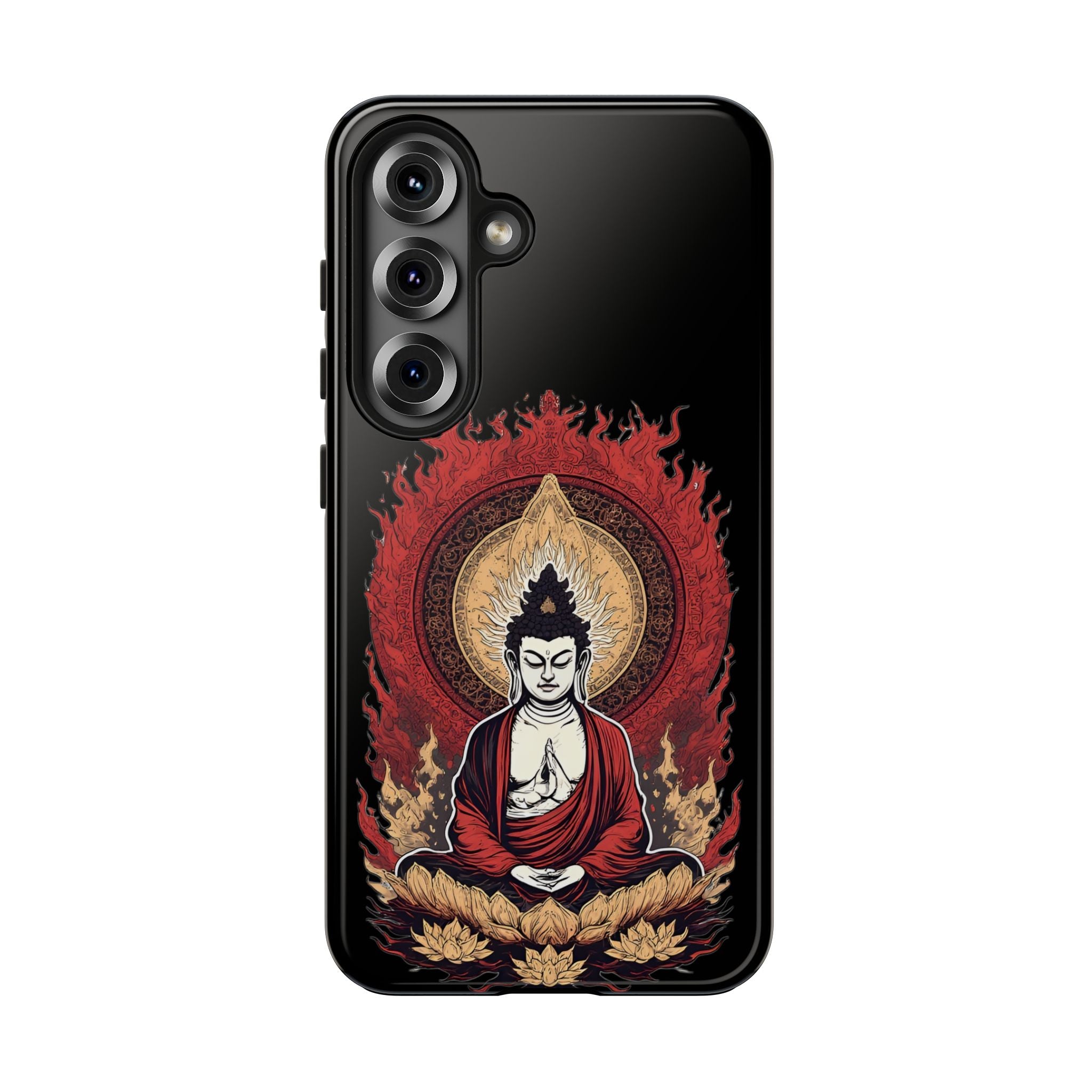 Buddha Meditation Tough Phone Case — Flame Halo Lotus Spiritual Protective Cover