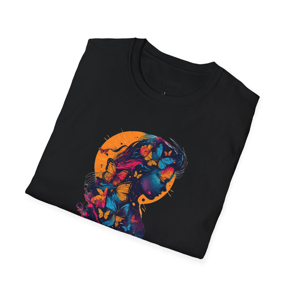 Butterfly Silhouette T-Shirt — Colorful Floral Profile Tee