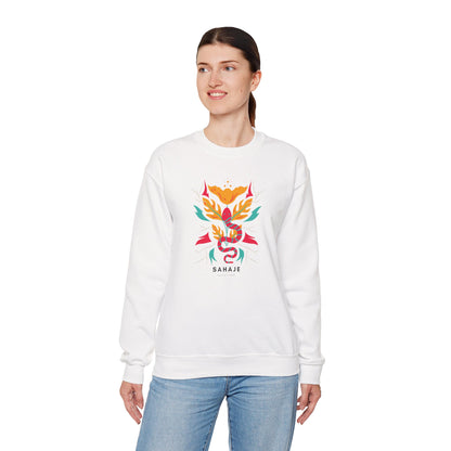 Sahajé Floral Snake Crewneck Sweatshirt — Colorful Botanical Serpent Graphic