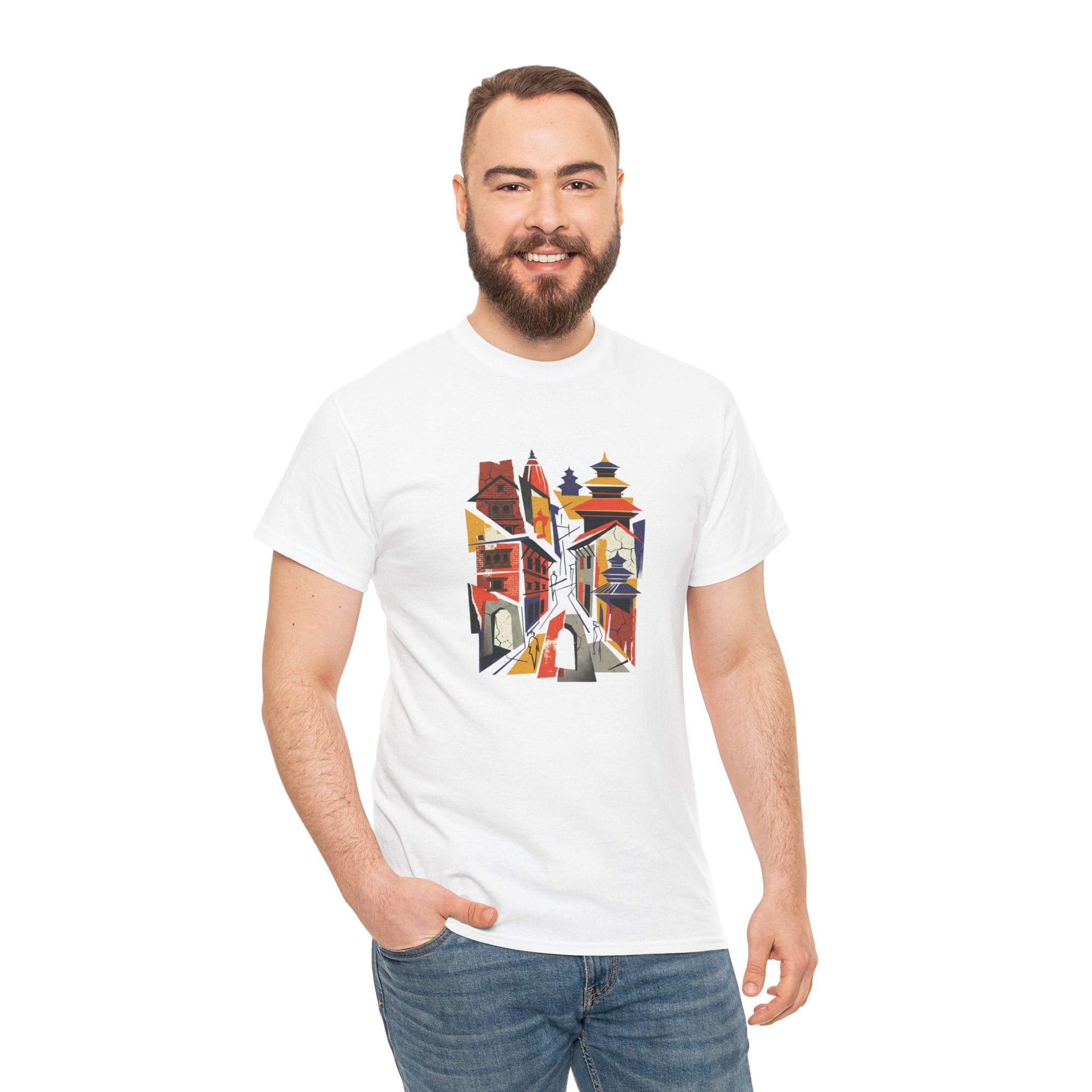 Cityscape Abstract Tee — Colorful Urban Architecture Graphic T‑Shirt