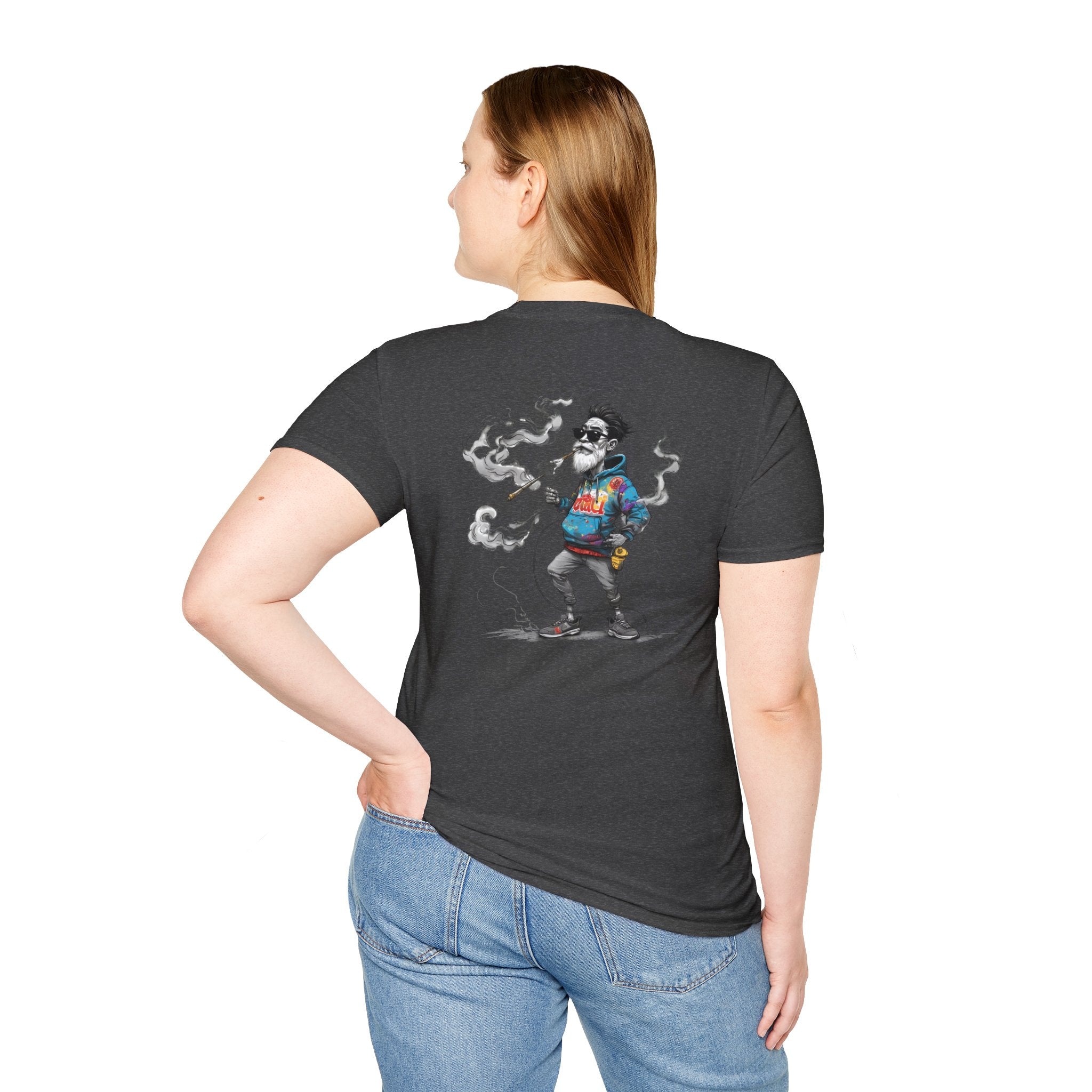Cartoon T-Shirt – Funny Old Man Smoking Street Graphic Tee, Anti-Smoking Awareness Shirt