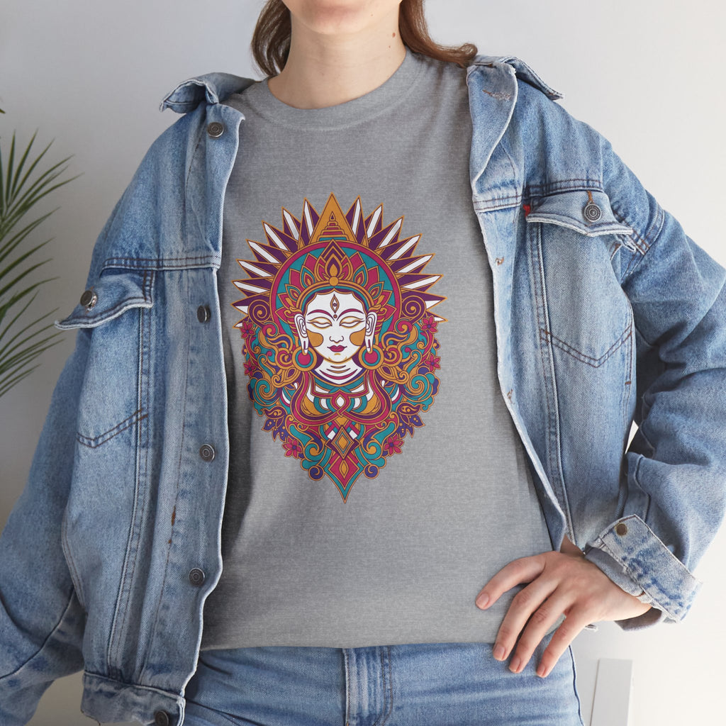 Spiritual Goddess Sun Mandala Tee — Colorful Boho Yoga T‑Shirt