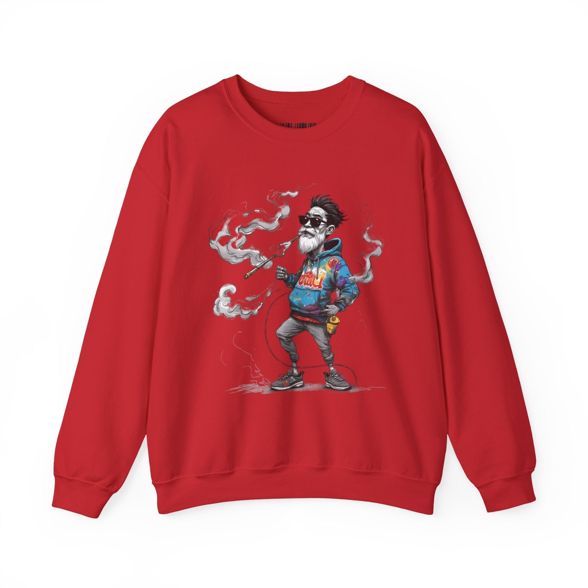 Crewneck Sweatshirt - Retro Cool Grandpa Smoking Pipe Illustration