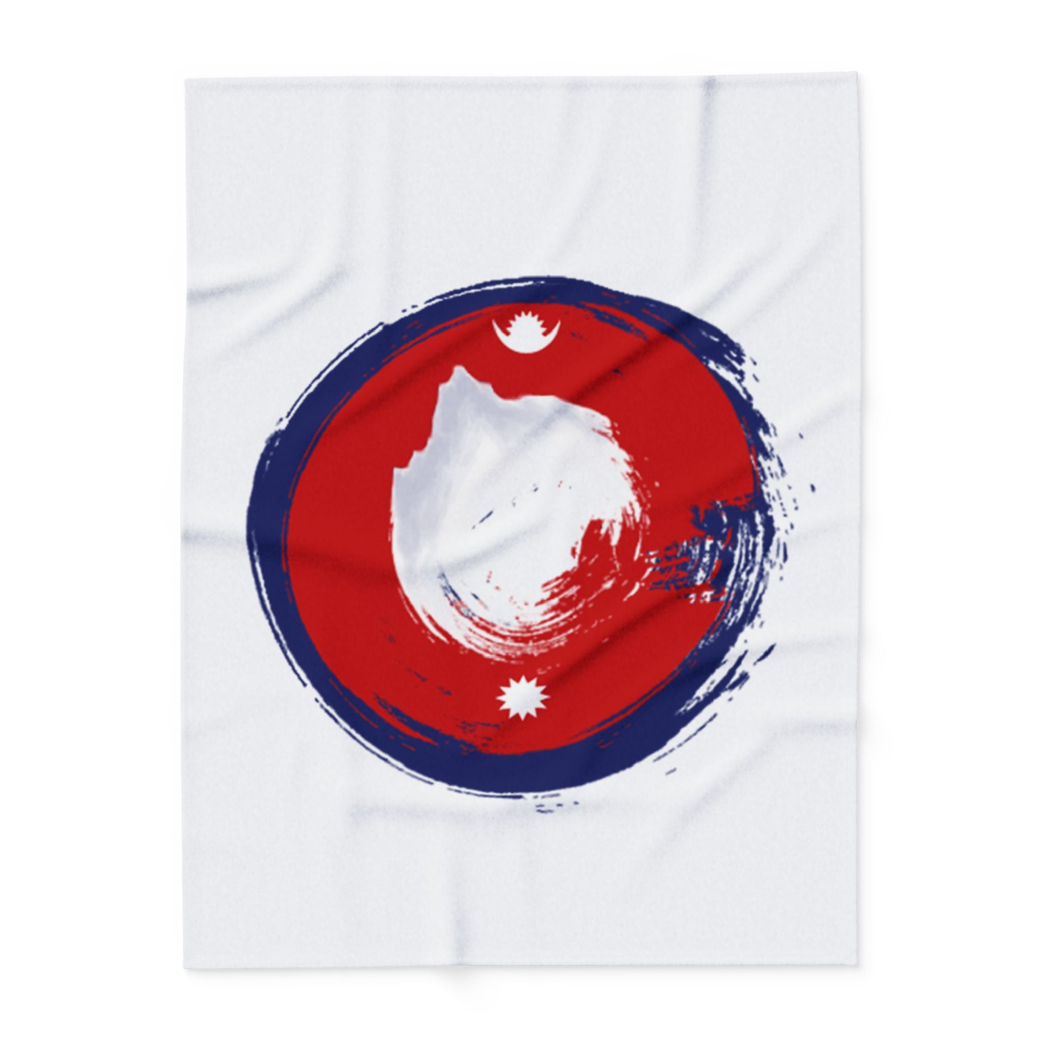 Fleece Blanket — Nepal Flag Brush Stroke Circle Design
