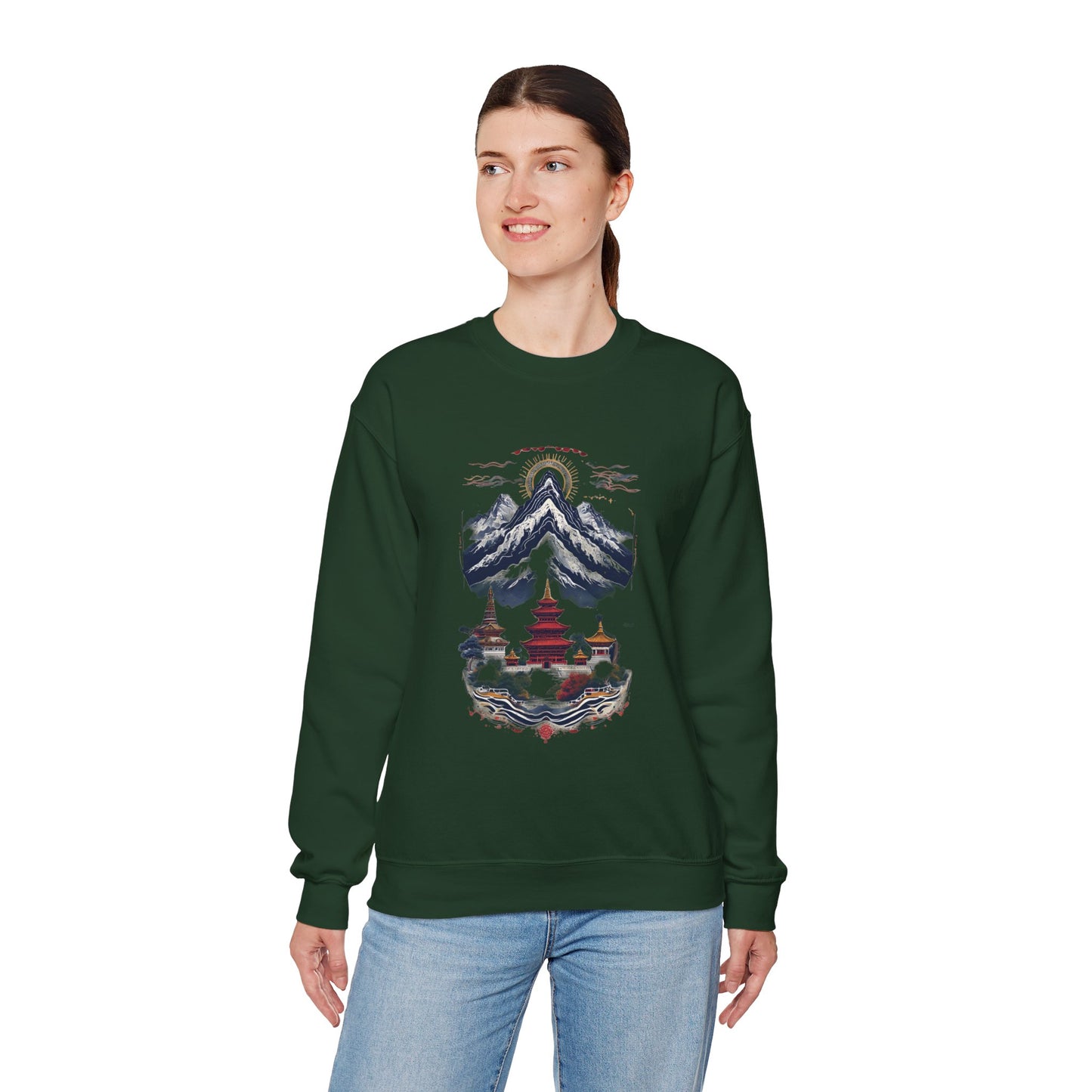 Japanese Mountain Pagoda Crewneck Sweatshirt