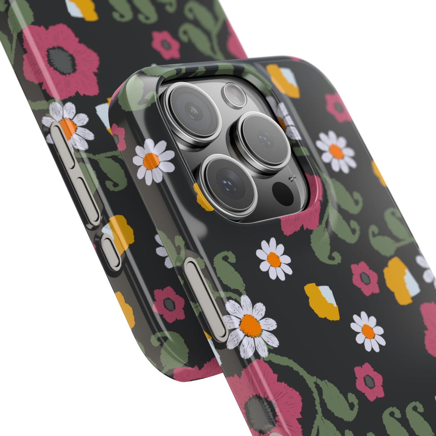 Floral Slim Phone Case, Black Flower Phone Cover, Stylish Phone Accessory, Gift for Her, Trendy Floral Case