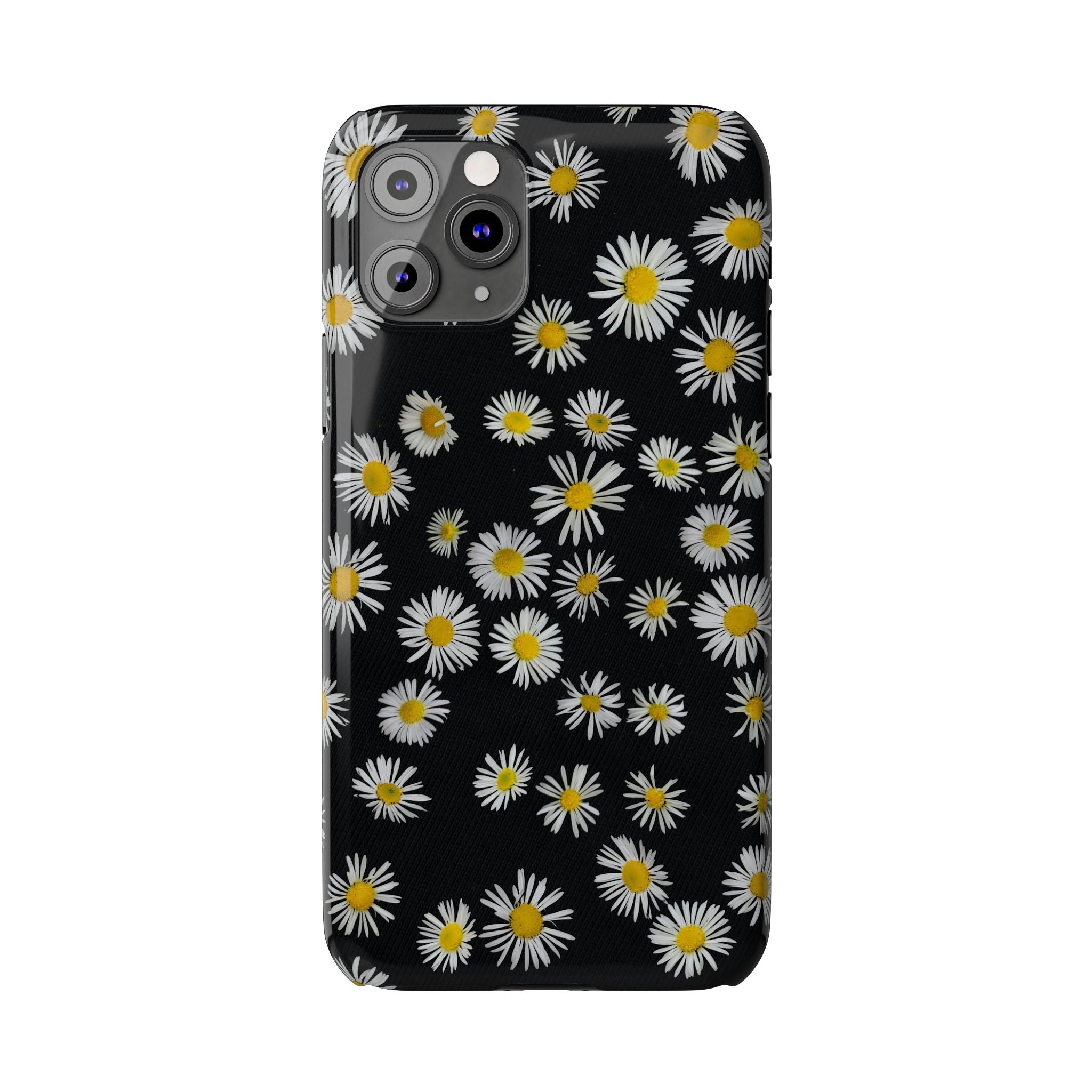 Daisy Pattern Slim Phone Case — Black Background Floral iPhone Case