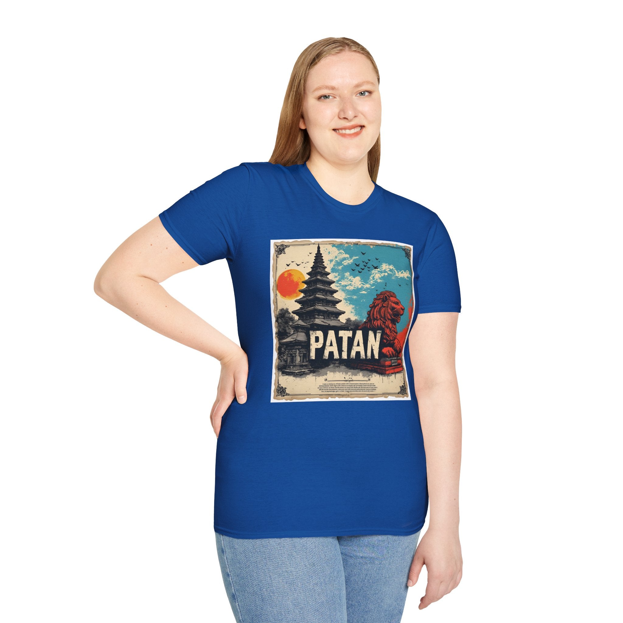 Patan City T-Shirt – Temple & Lion Graphic Tee, Nepali Cultural Heritage Design