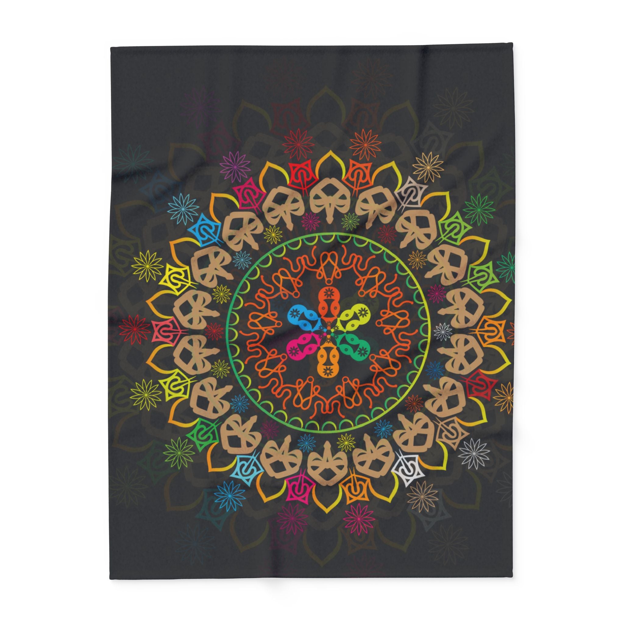 Mandala Skull Arctic Fleece Blanket — Colorful Bohemian Skull Circle Throw