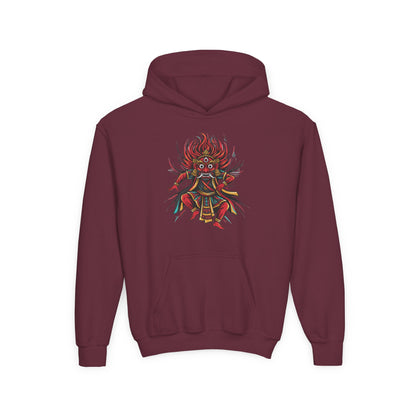 Youth Hoodie — Colorful Mythical Demon Mask Graphic