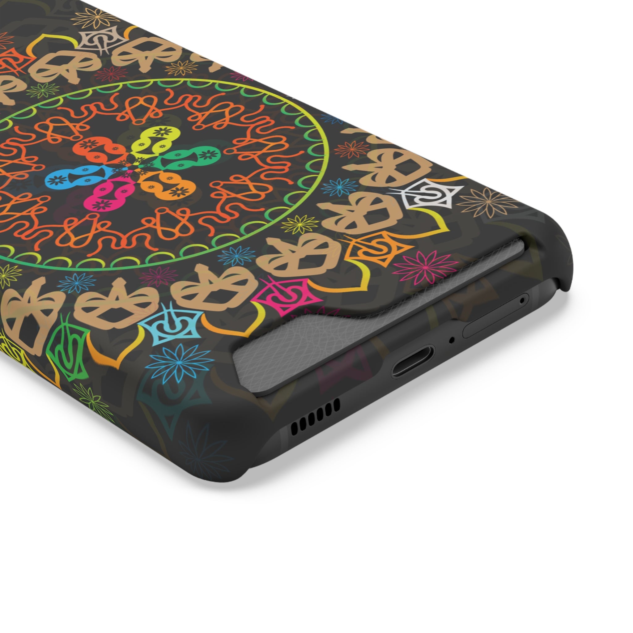 Colorful Mandala Phone Case with Card Holder, Bohemian Phone Accessory, Gift for Him/Her, Vibrant Smartphone Case, Artistic Phone Cover
