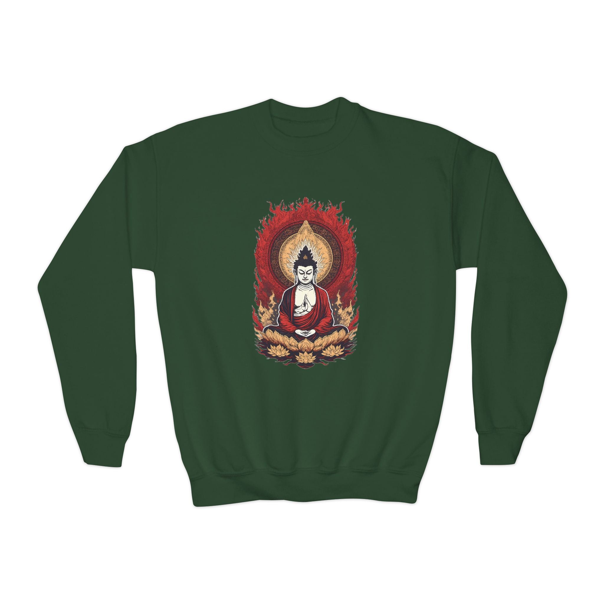 Buddha Flame Youth Crewneck Sweatshirt - Meditating Lotus Graphic