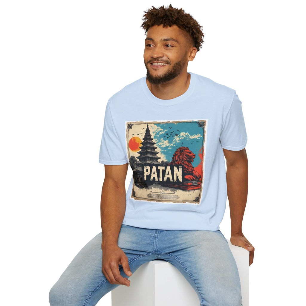 Patan City T-Shirt – Temple & Lion Graphic Tee, Nepali Cultural Heritage Design