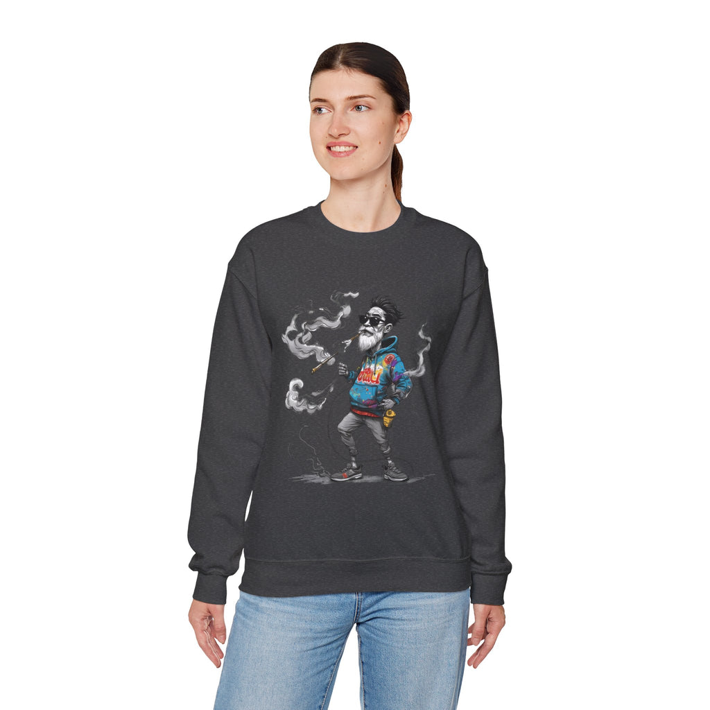 Crewneck Sweatshirt - Retro Cool Grandpa Smoking Pipe Illustration