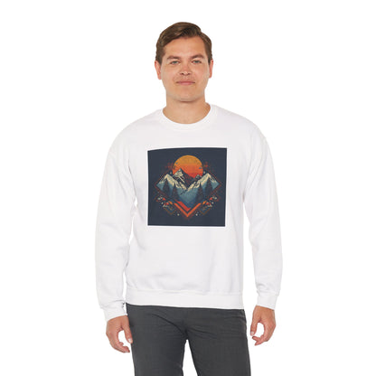 Mountain Sunset Crewneck Sweatshirt — Retro Geometric Peaks Graphic