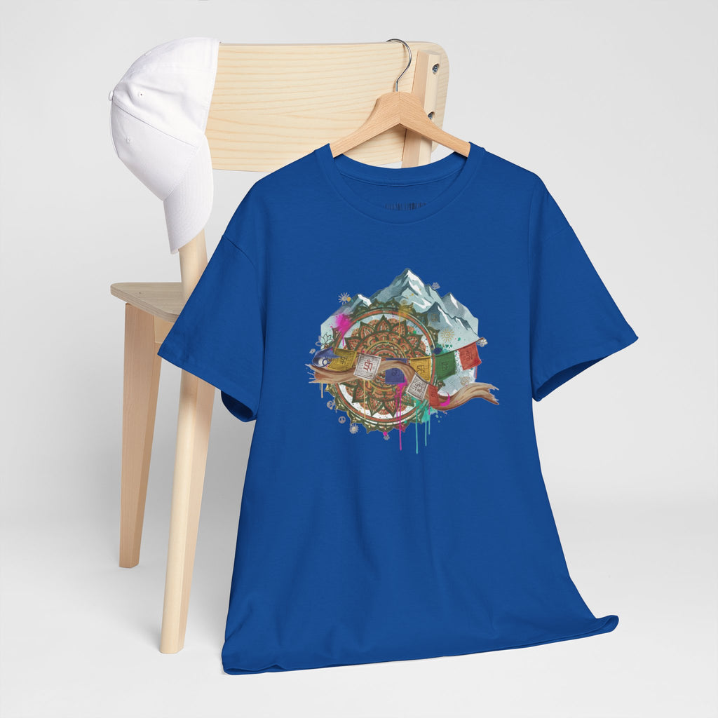 Adventure Compass Graphic Tee — Mountain, Globe & Flag Illustration