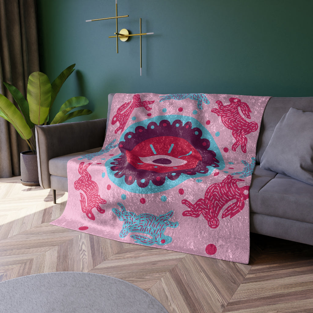 Crushed Velvet Blanket — Mystical Eye & Rabbit Medallion Throw