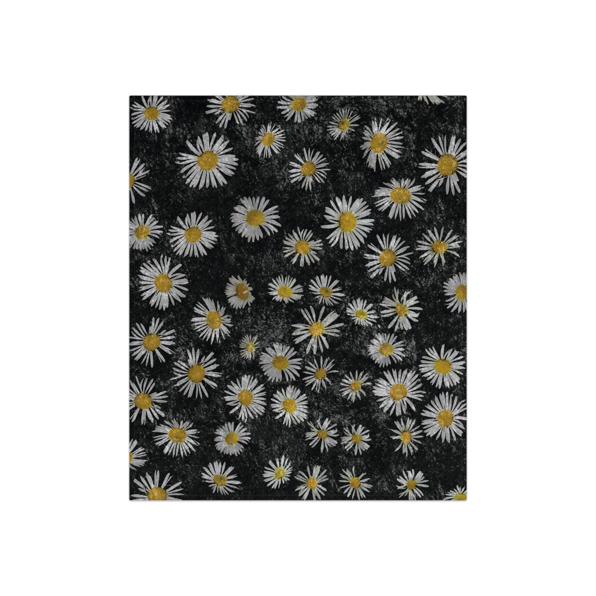 Crushed Velvet Blanket — Black Daisy Throw Blanket, Soft Floral Cozy Throw for Living Room & Bedroom