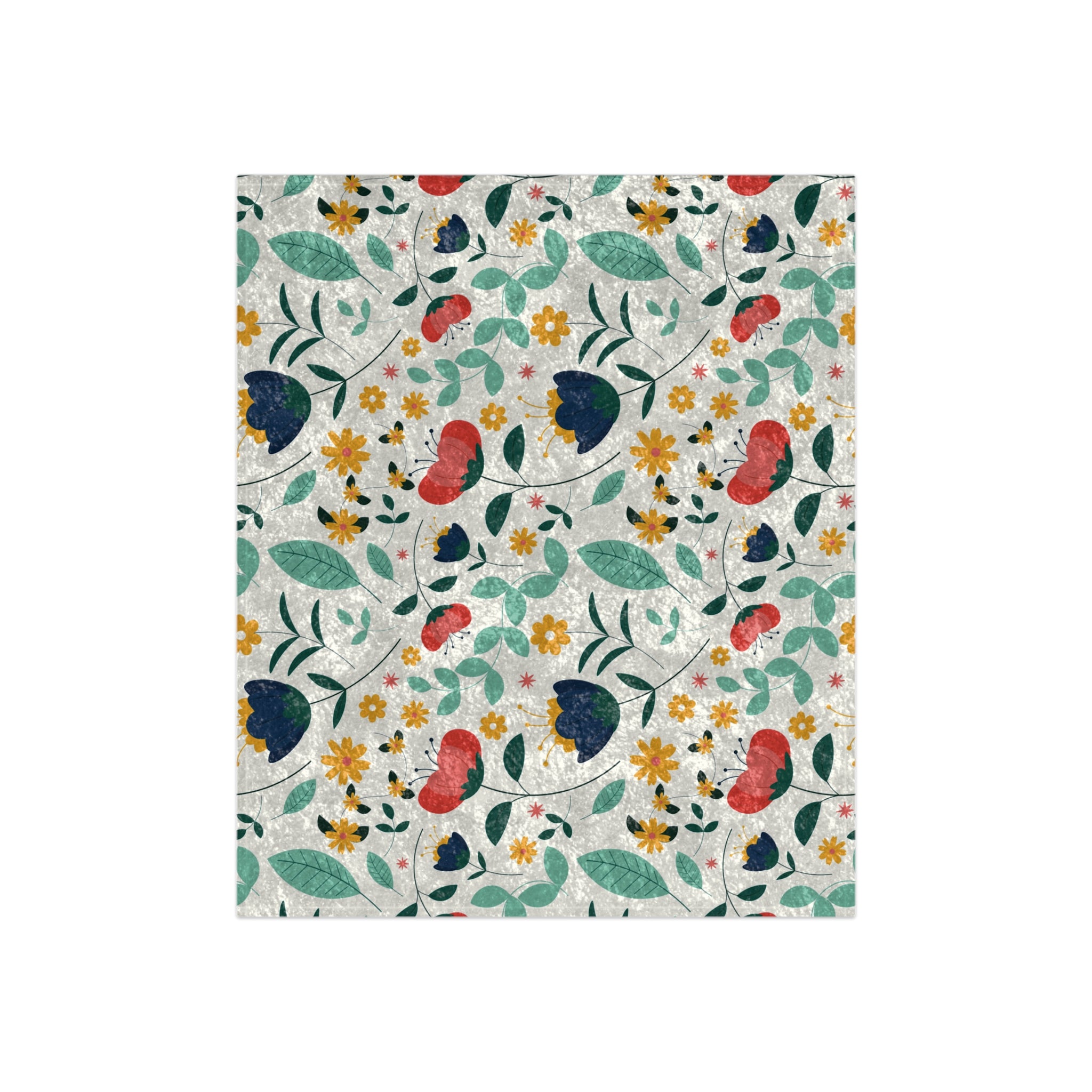 Floral Crushed Velvet Blanket — Soft Decorative Throw with Colorful Botanical Pattern