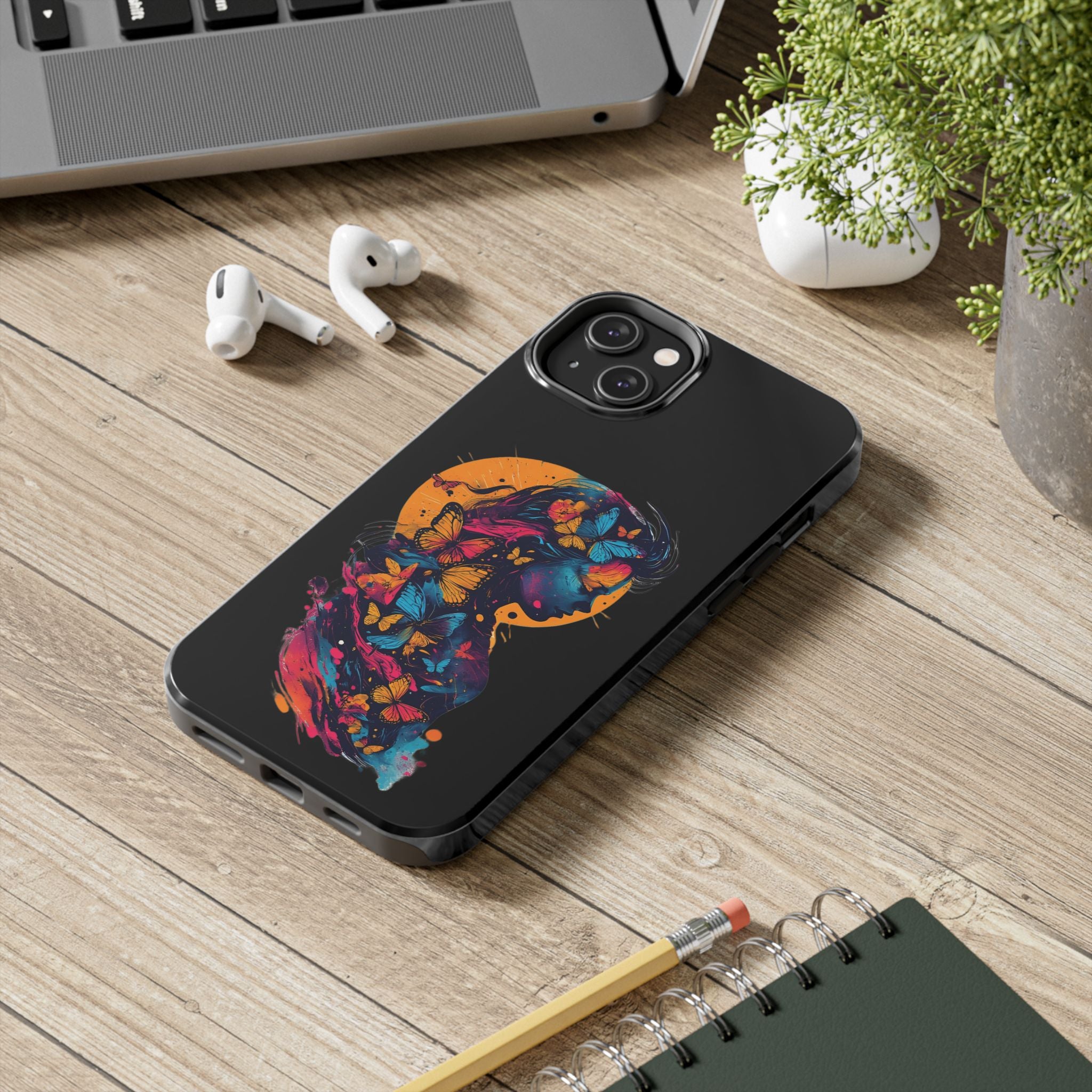 Butterfly Silhouette Tough Phone Case — Colorful Woman Art Protective Cover
