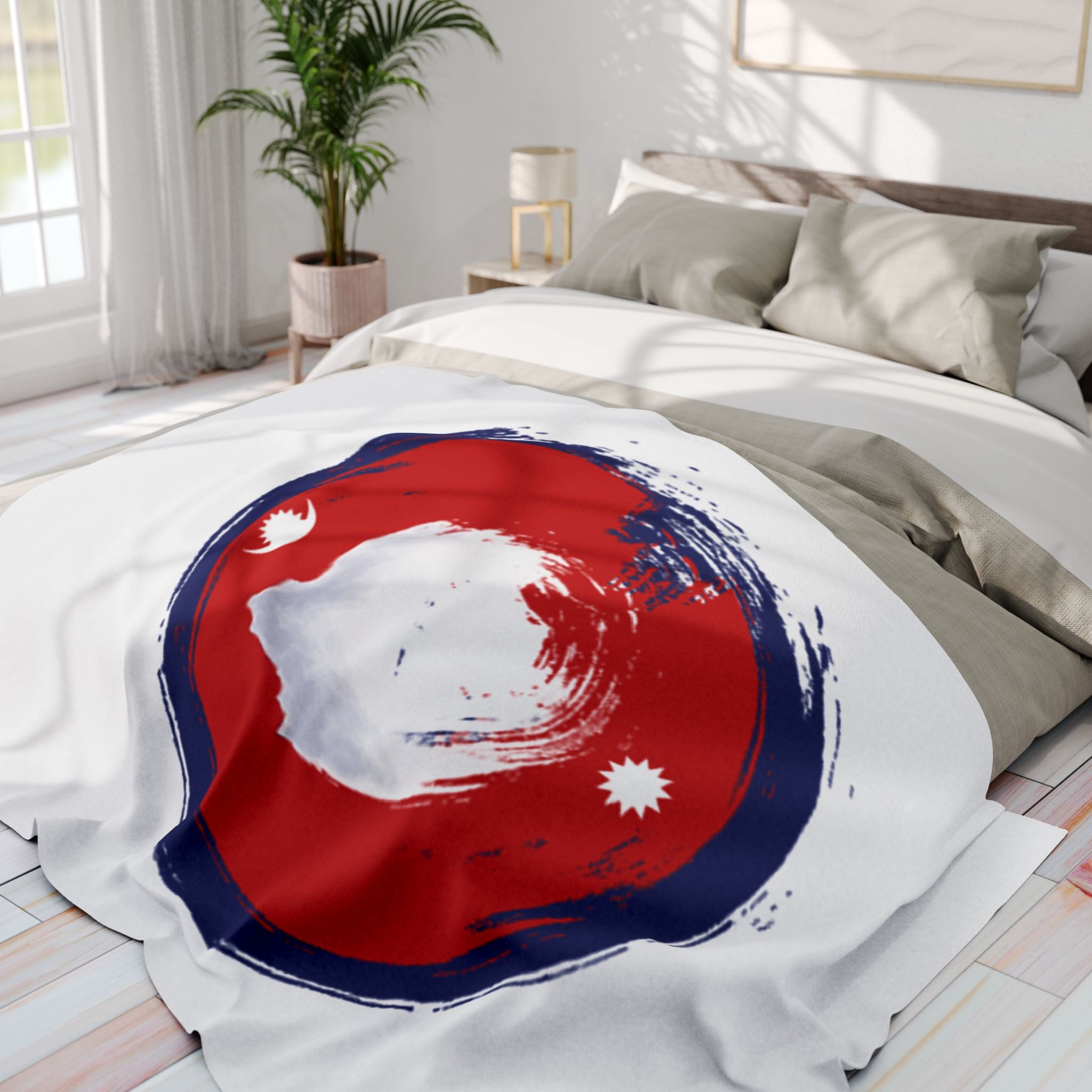 Fleece Blanket — Nepal Flag Brush Stroke Circle Design
