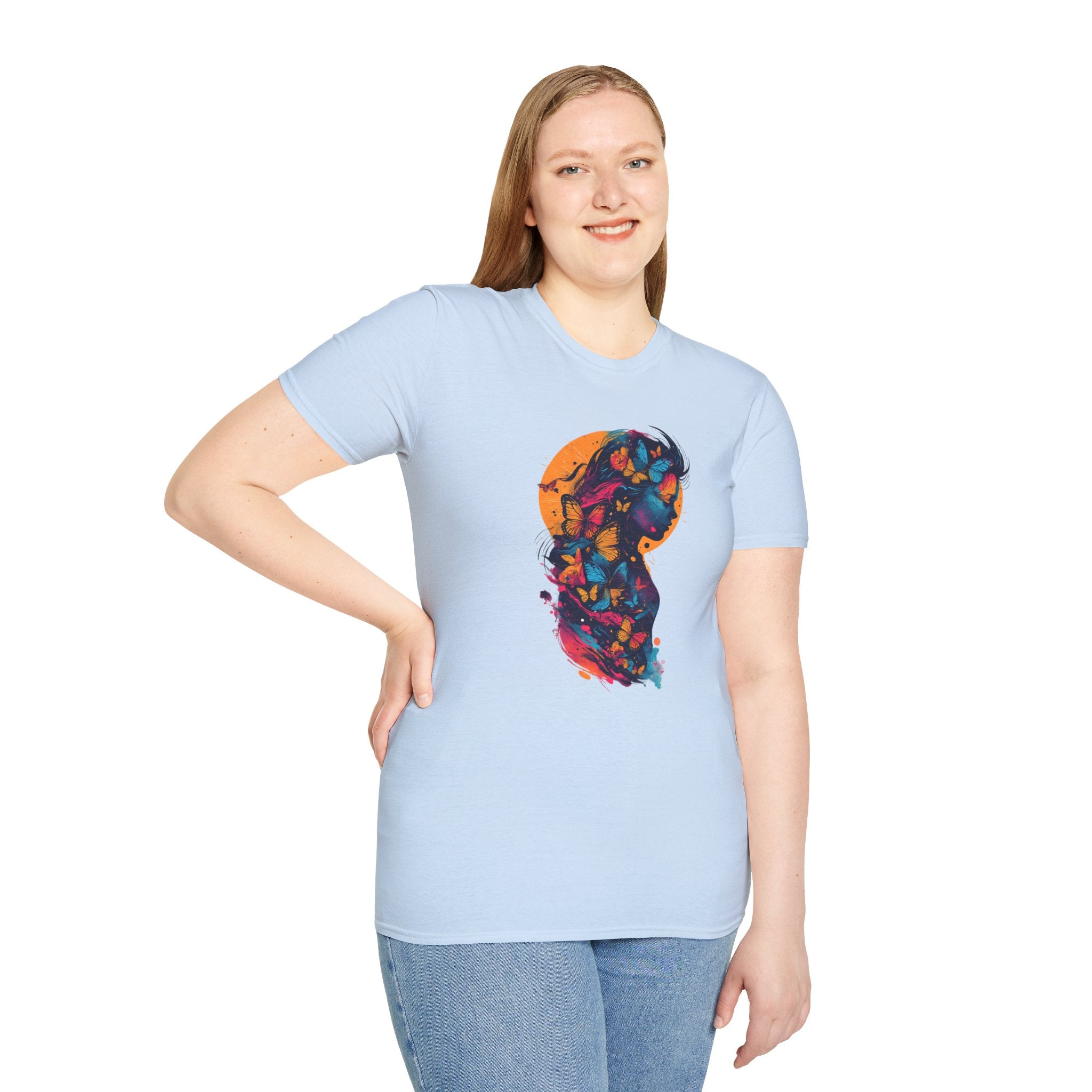 Butterfly Silhouette T-Shirt — Colorful Floral Profile Tee