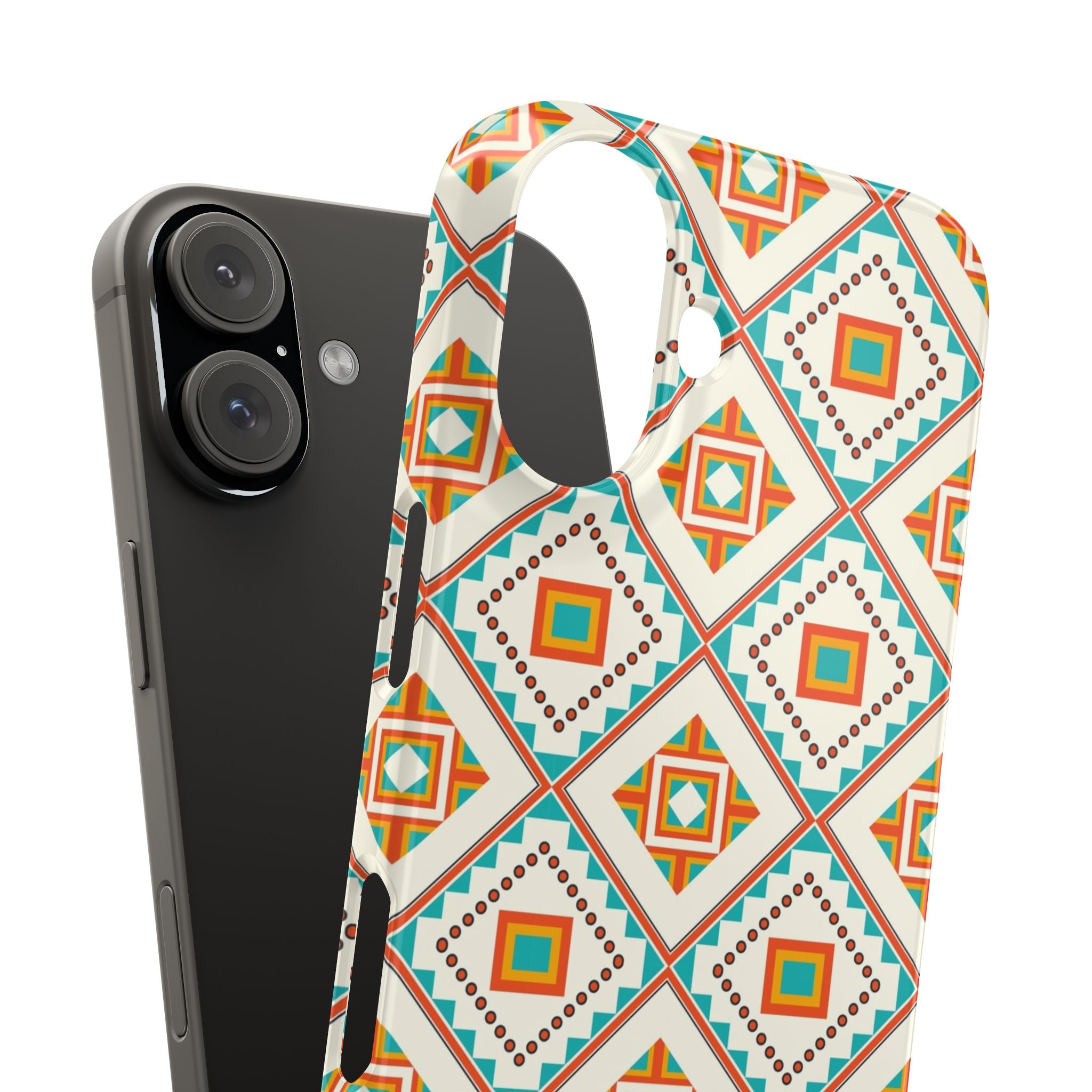 Slim Phone Case — Retro Geometric Tile Pattern (Turquoise & Orange)