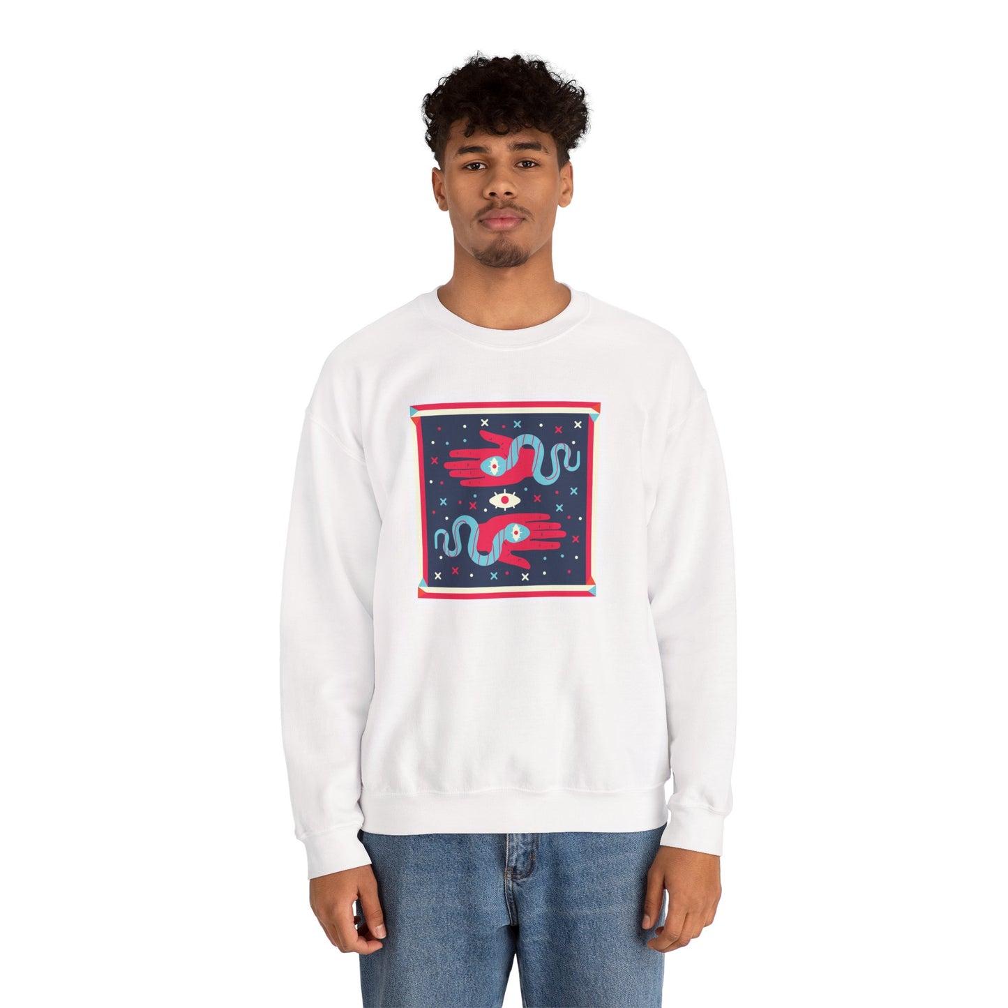 Crewneck Sweatshirt — Mystic Hand & Snake Graphic
