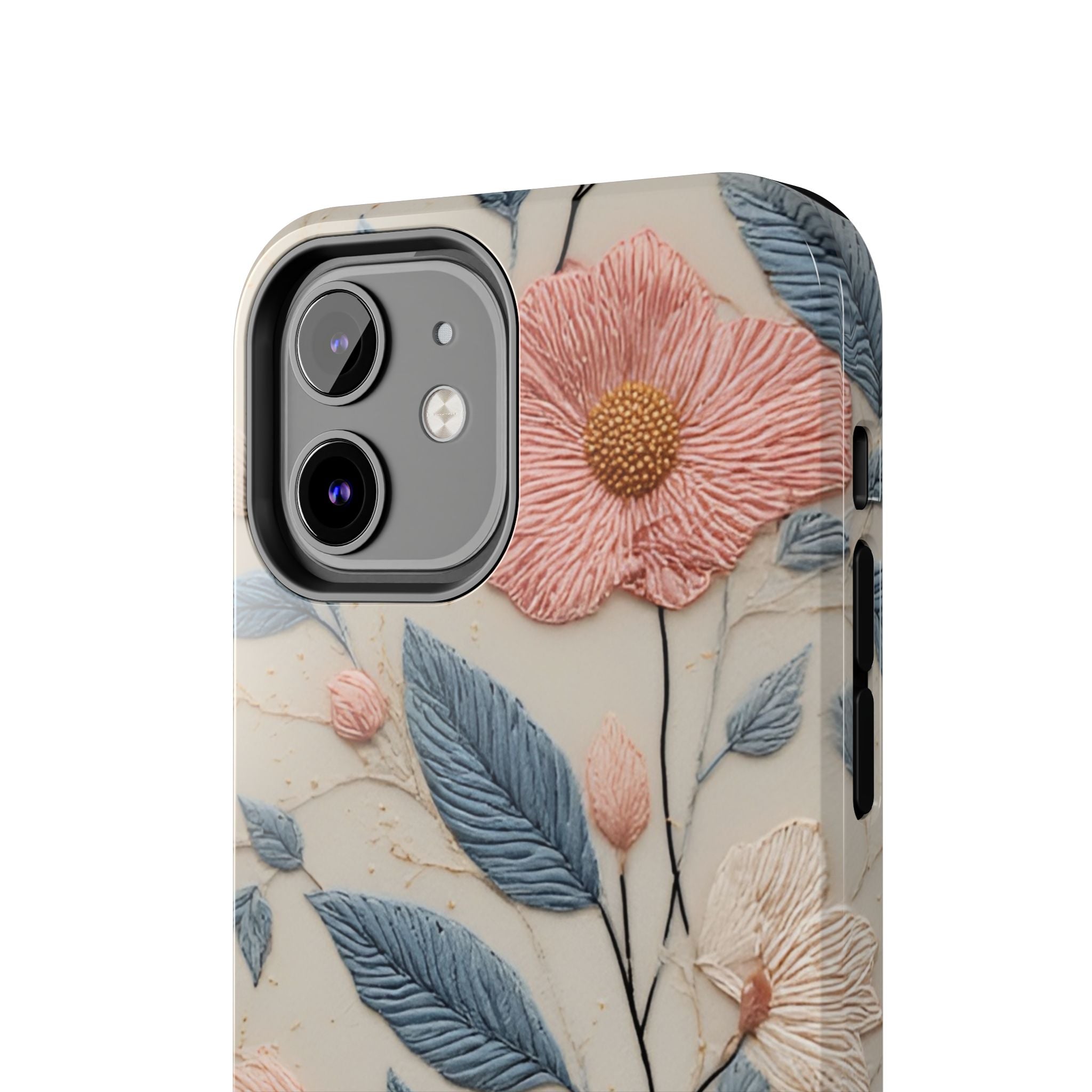 Floral Embroidered Tough Phone Case — Pink Blossom Protective Phone Cover