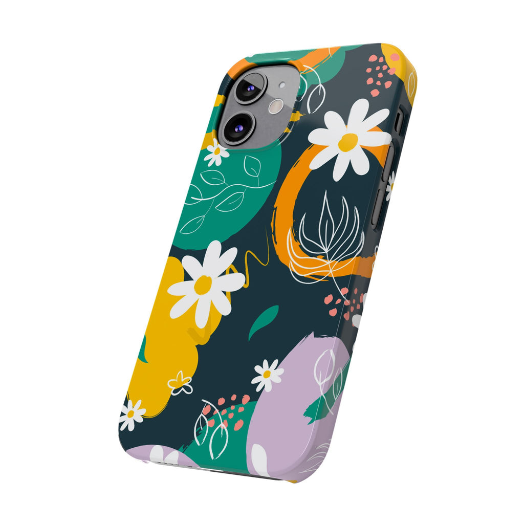 Floral Circle Slim Phone Case — Colorful Abstract Daisies Phone Cover