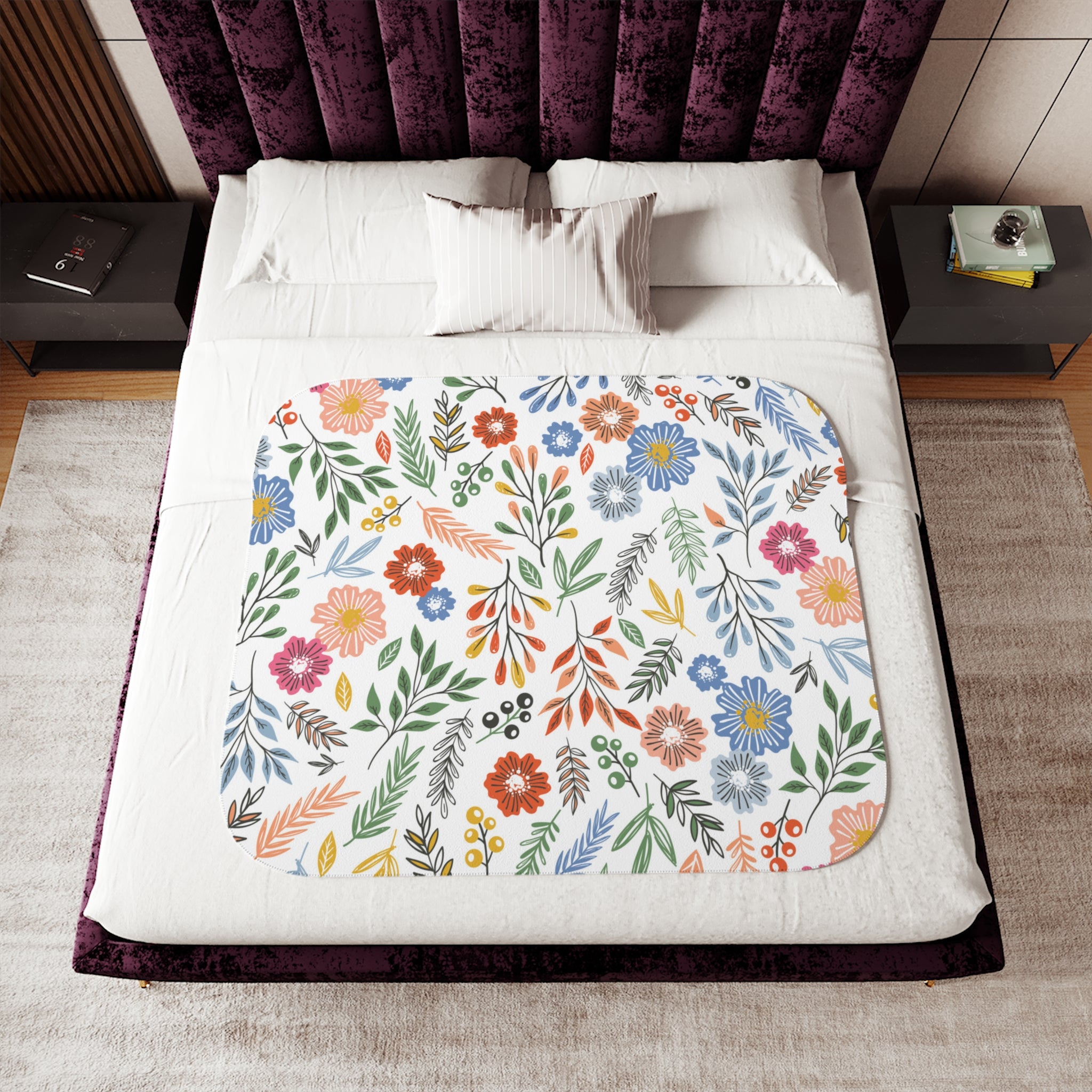 Floral Sherpa Blanket — Reversible Cozy Throw with Colorful Wildflower Print