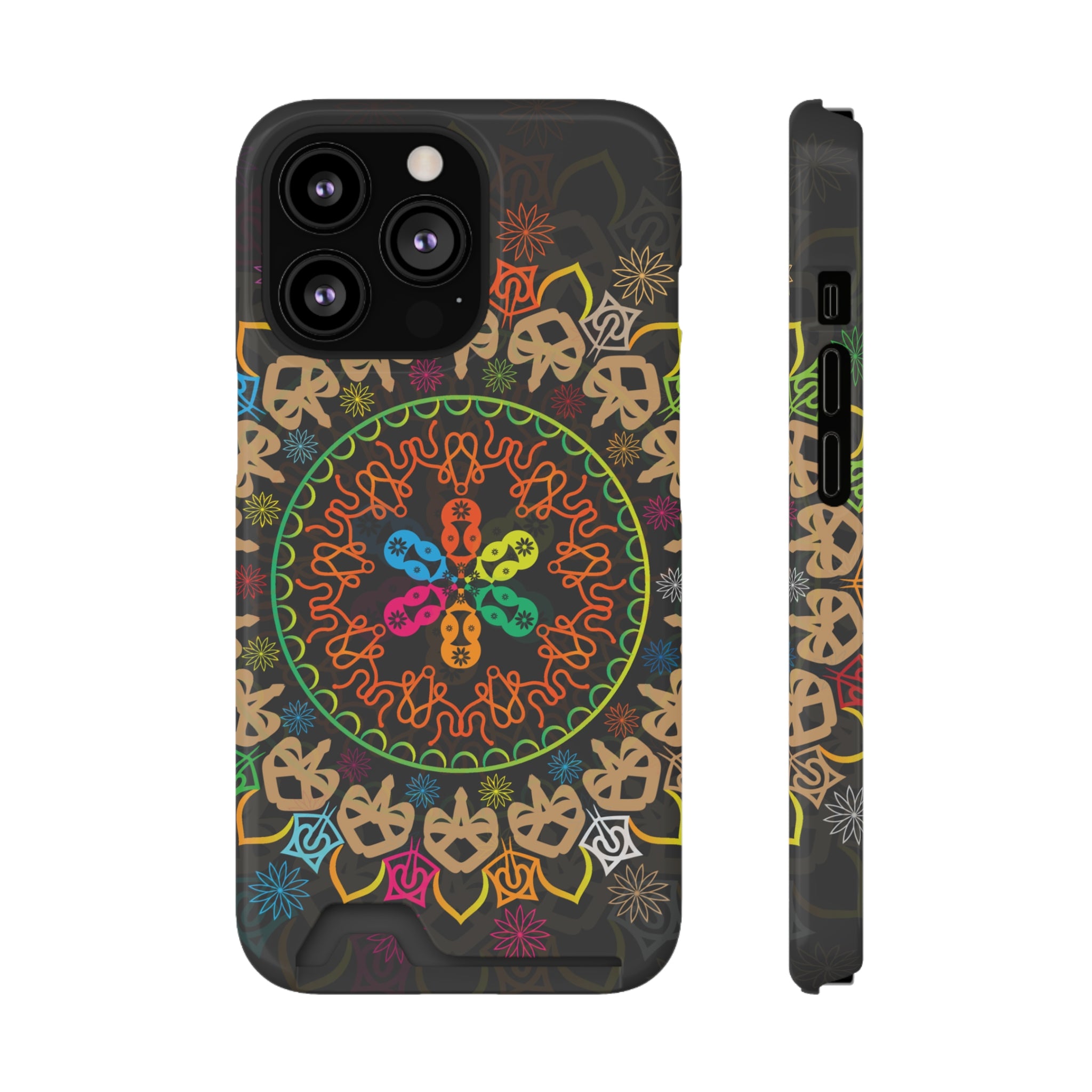 Colorful Mandala Phone Case with Card Holder, Bohemian Phone Accessory, Gift for Him/Her, Vibrant Smartphone Case, Artistic Phone Cover