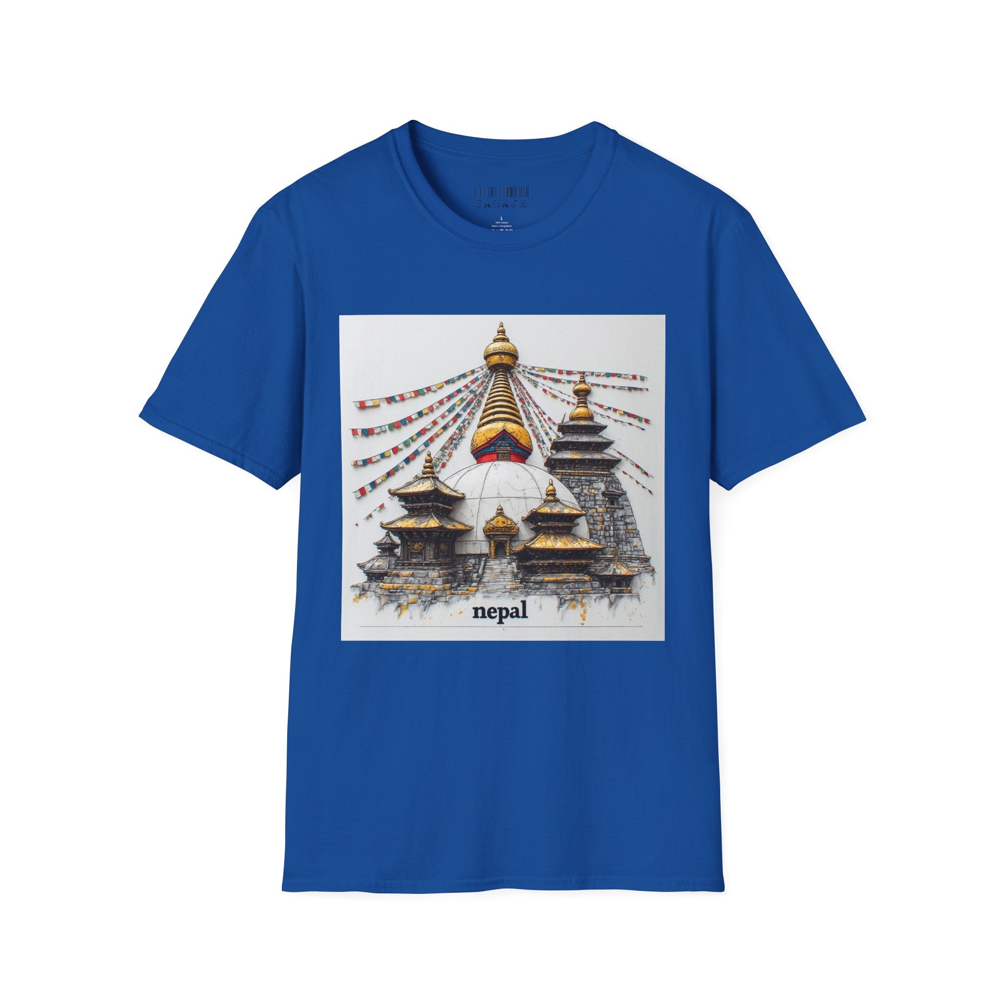Nepal Temple Graphic T-Shirt — Boudhanath Stupa Prayer Flags Travel Tee