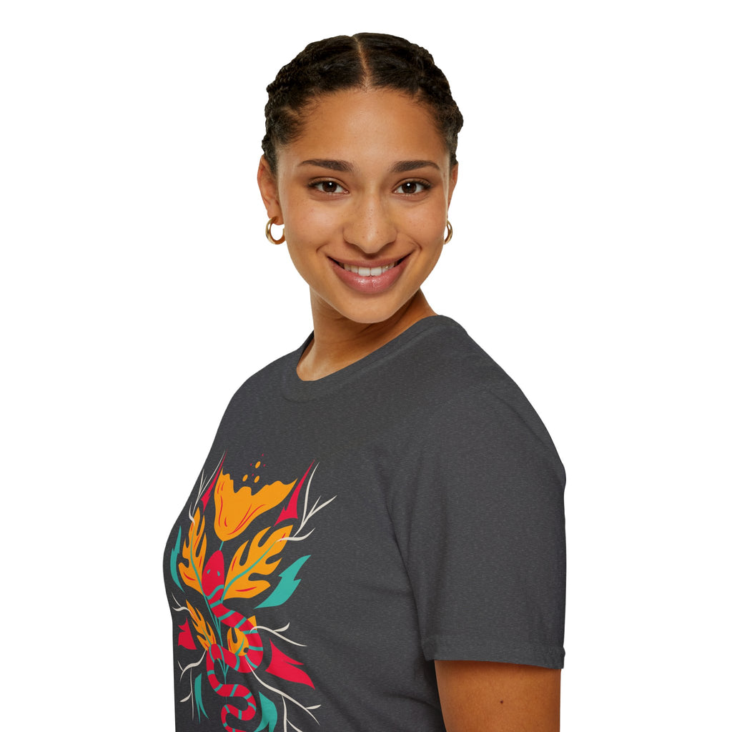 Sahaje Floral Snake Graphic T‑Shirt — Colorful Botanical Serpent Tee