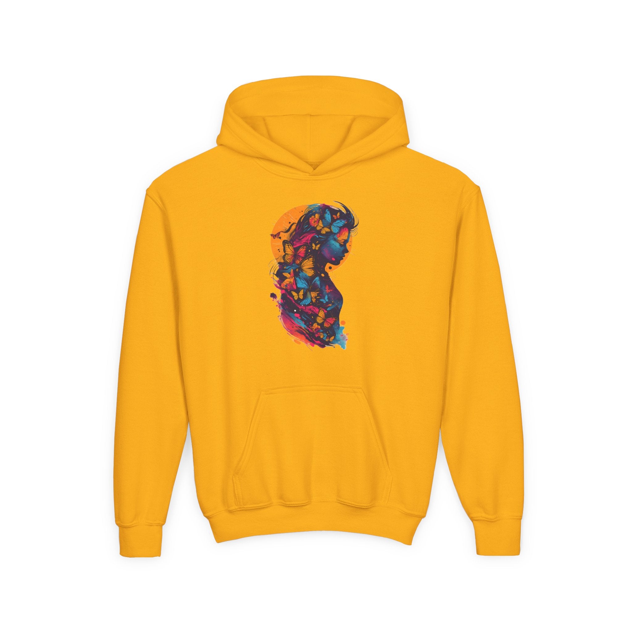 Youth Hoodie — Colorful Butterfly Silhouette Kids Pullover