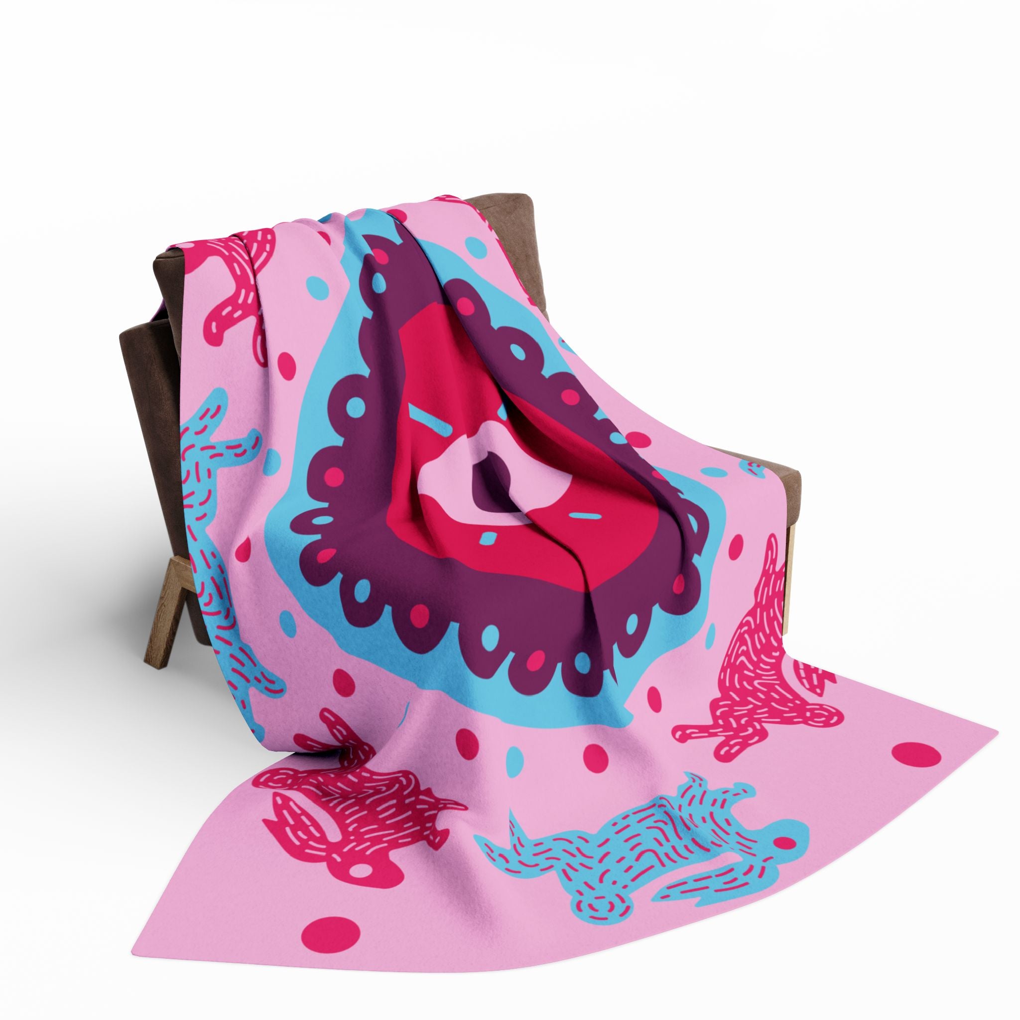 Pink Arctic Fleece Blanket — Mystical Eye & Polar Bear Pattern Cozy Throw