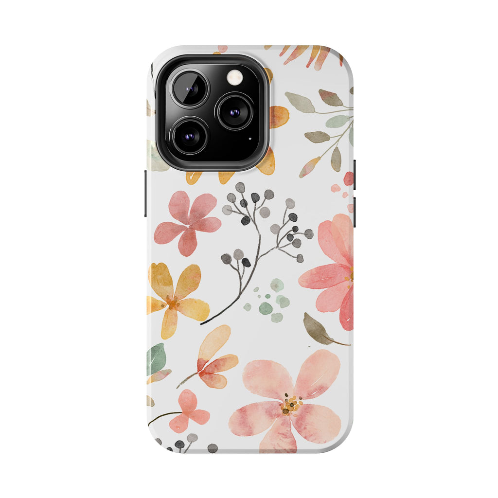 Floral Watercolor Tough Phone Case — Pink & Peach Botanical Protection