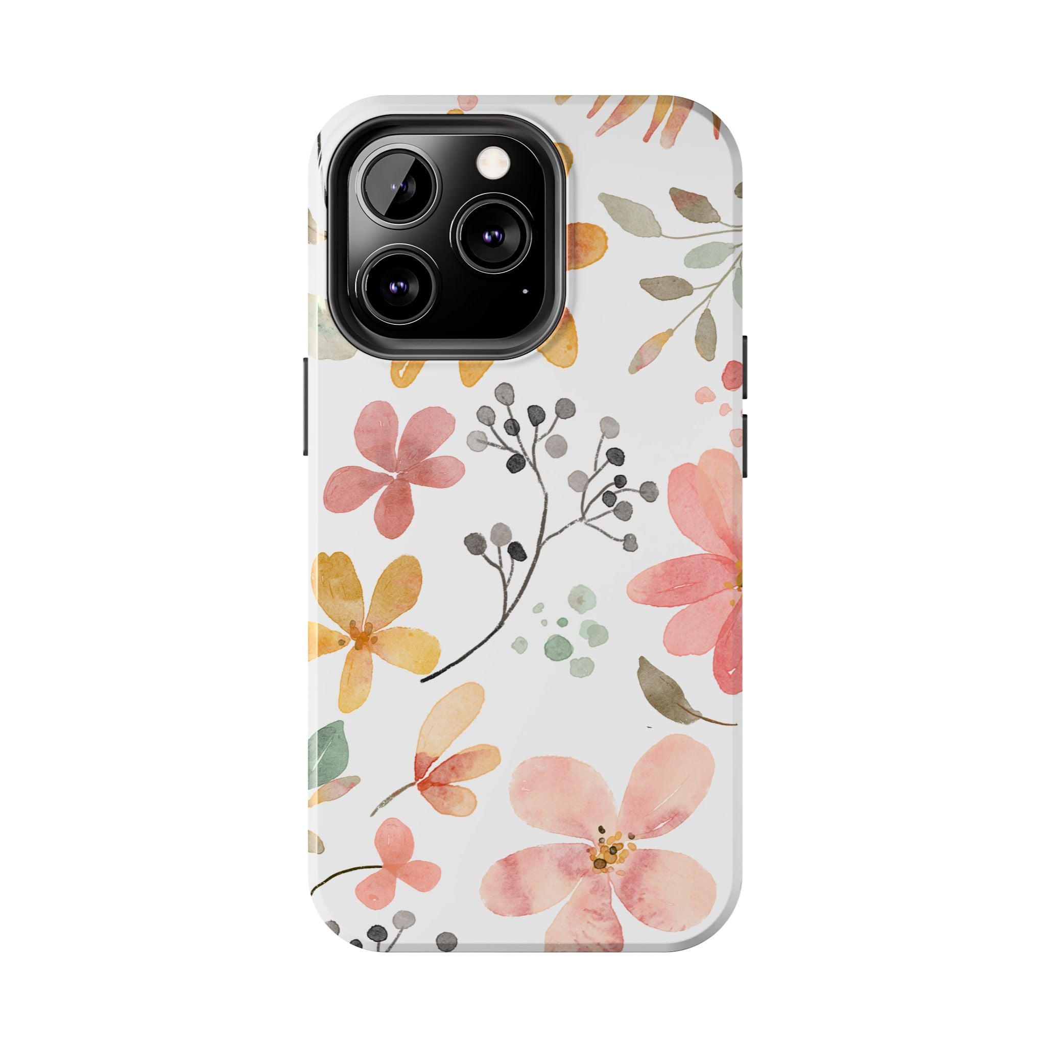 Floral Watercolor Tough Phone Case — Pink & Peach Botanical Protection