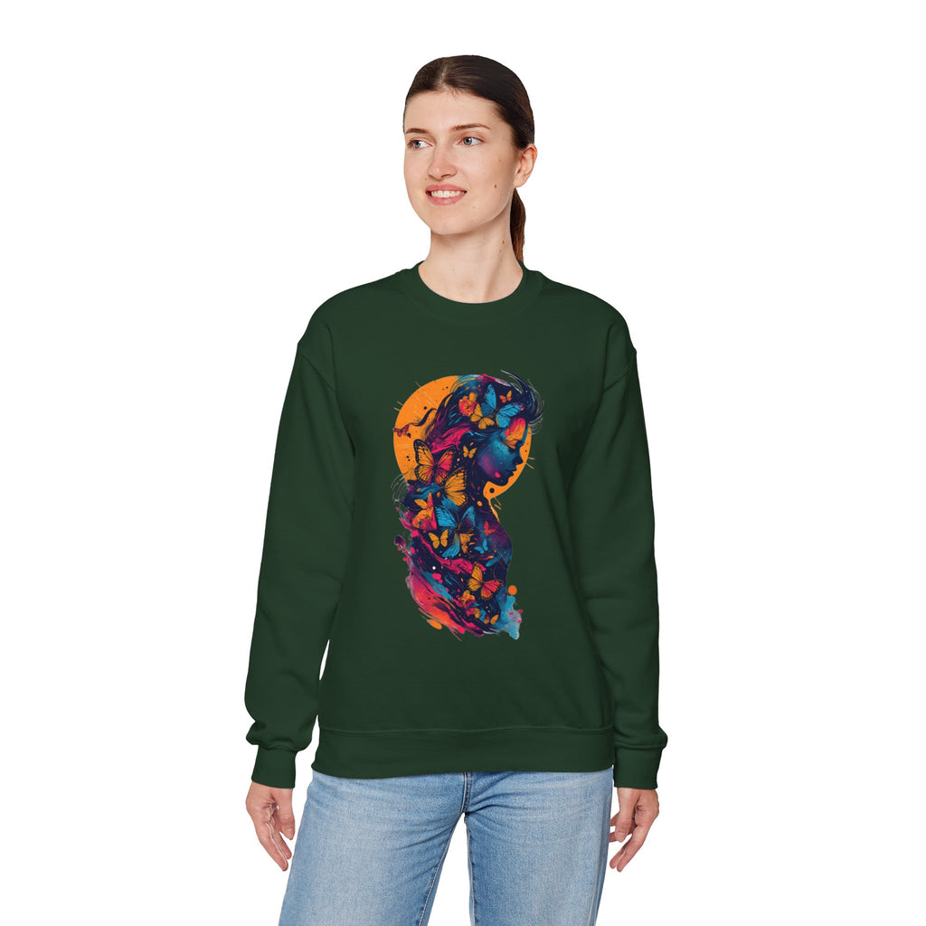 Butterfly Silhouette Crewneck Sweatshirt — Colorful Butterfly Profile Graphic