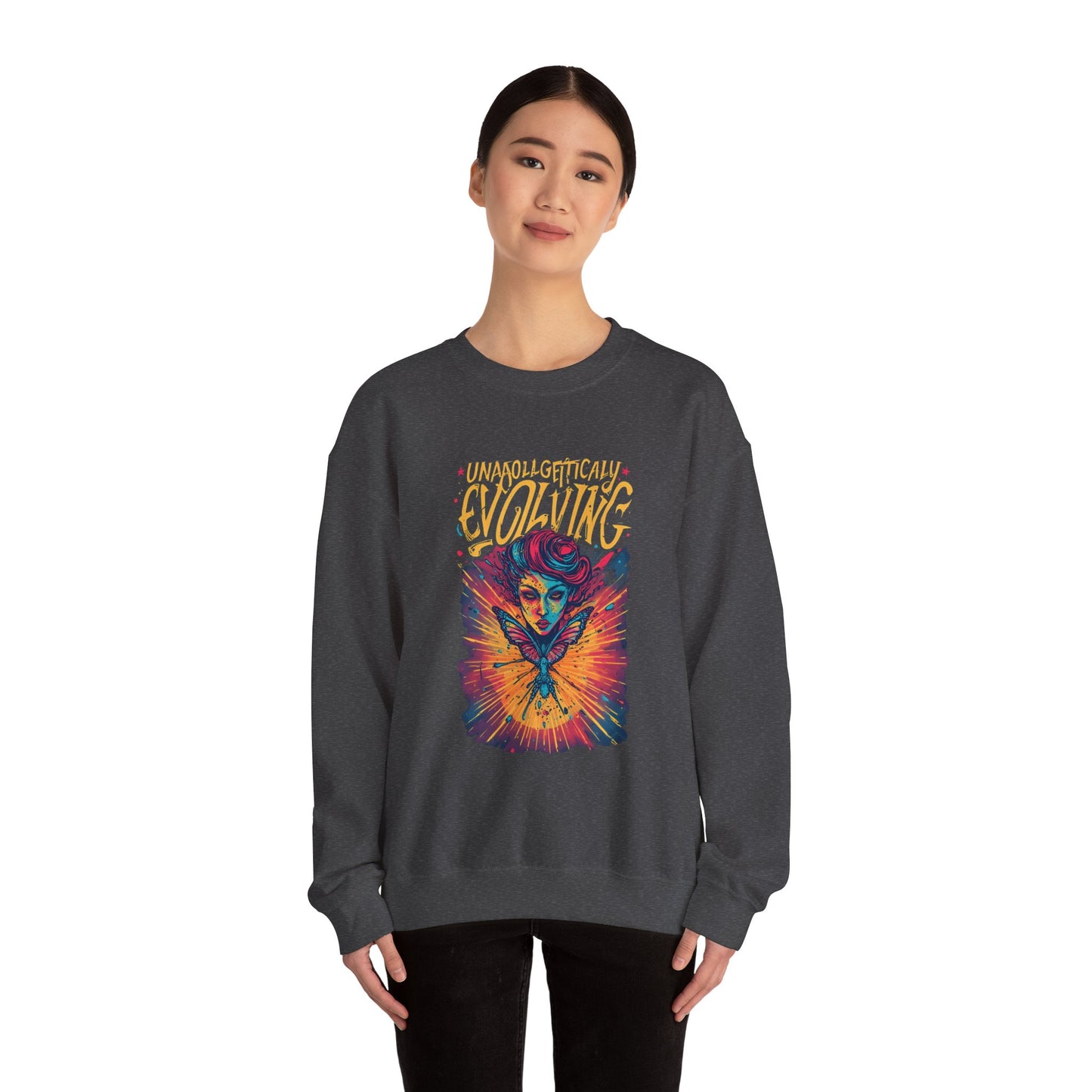 Evolving Butterfly Crewneck Sweatshirt — "Unafraid, Authentically Evolving" Inspirational Pullover