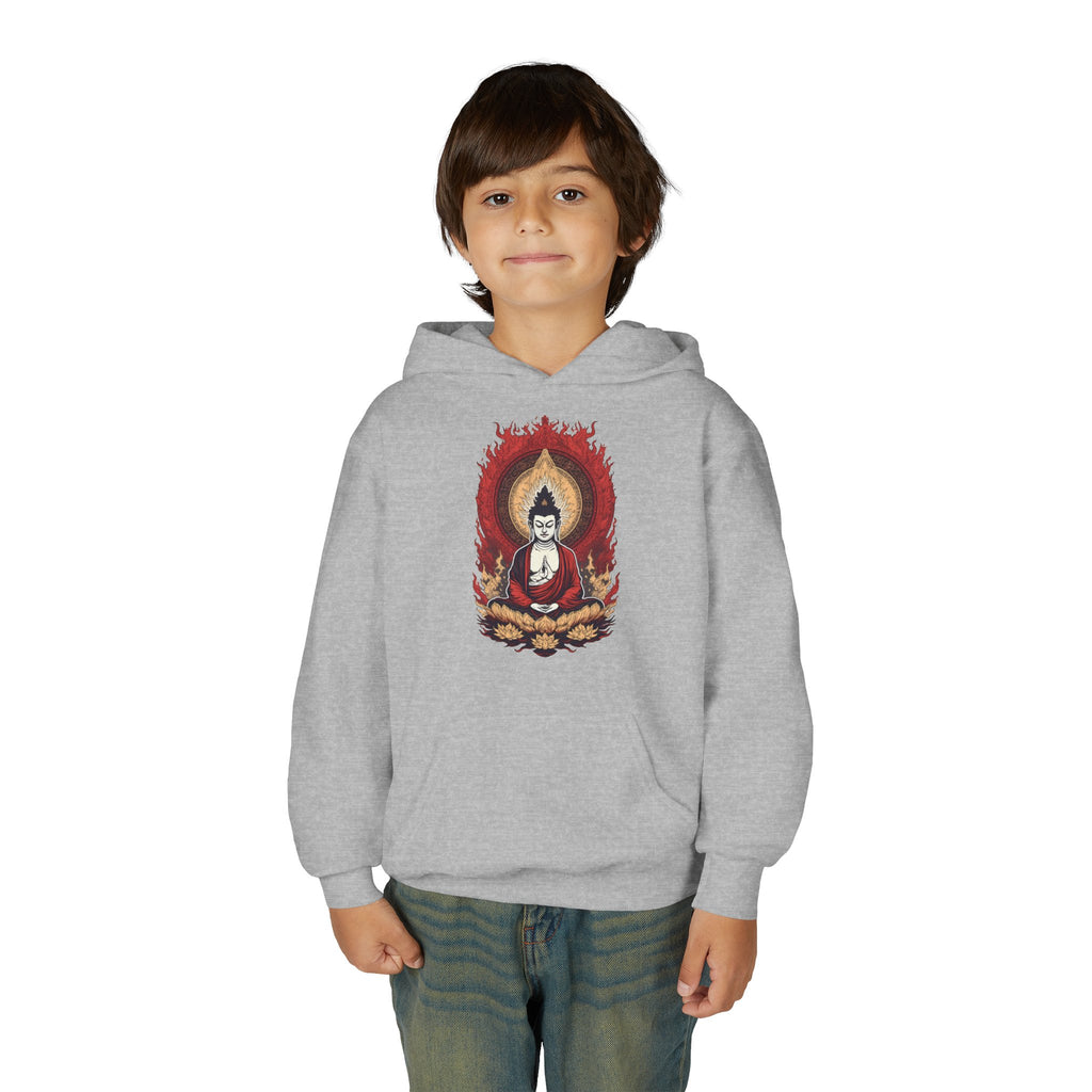 Buddha Flame Youth Hoodie — Meditative Lotus Buddha Graphic Sweatshirt