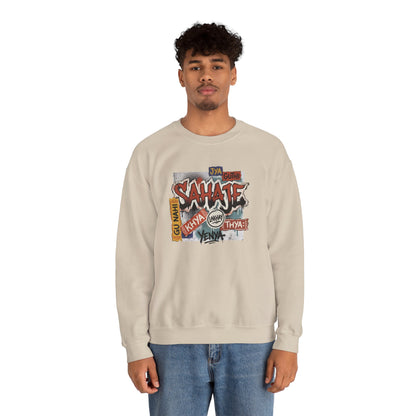 Crewneck Sweatshirt — 'Sahaje' Vintage Sticker Collage Graphic