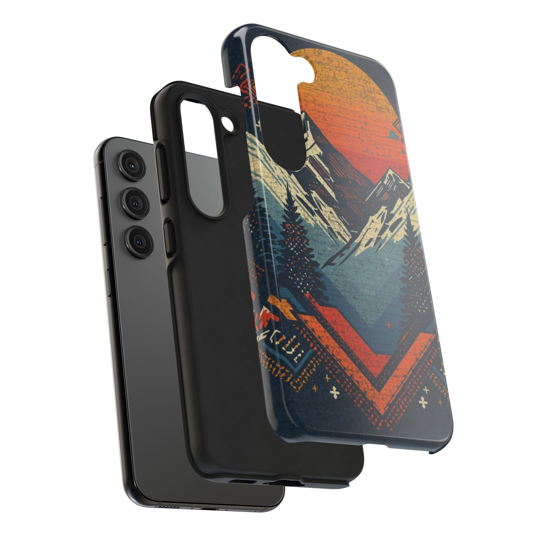 Tough Phone Case — Retro Mountain Sunset Design