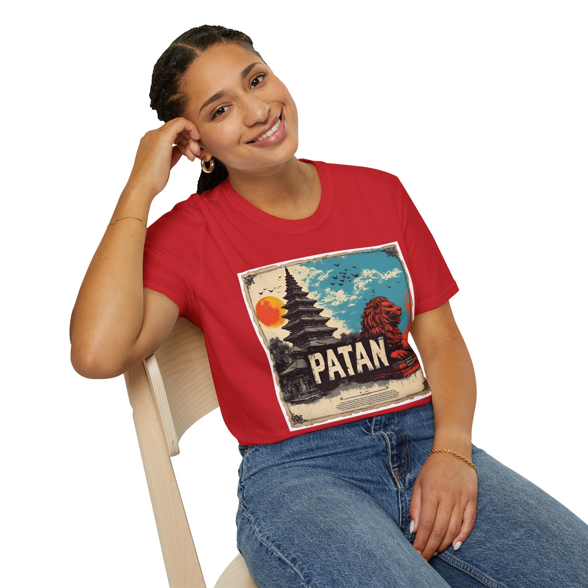 Patan City T-Shirt – Temple & Lion Graphic Tee, Nepali Cultural Heritage Design