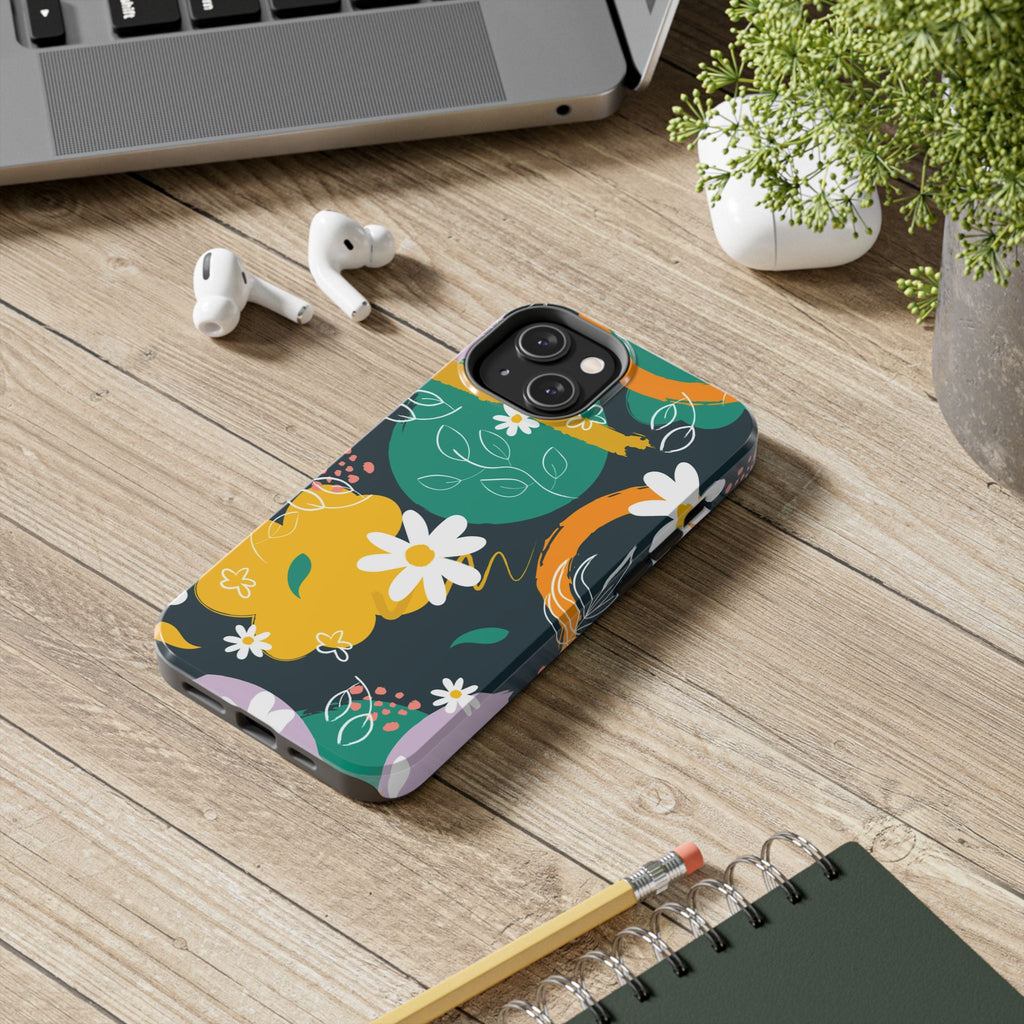 Floral Abstract Tough Phone Case — Colorful Daisies & Brushstroke Design