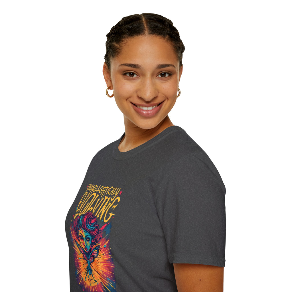 Unapologetically Evolving T-Shirt — Vibrant Butterfly Woman Graphic Tee