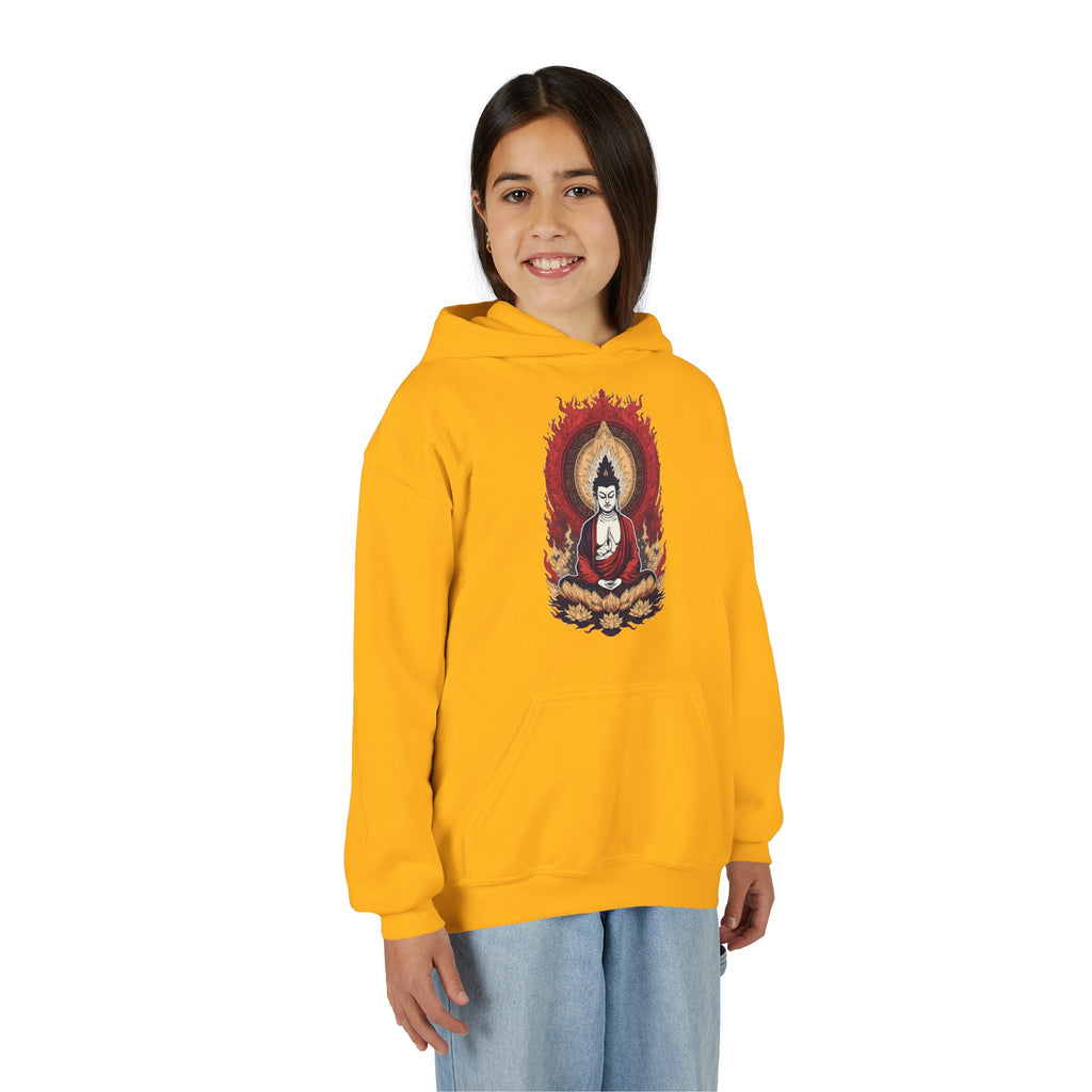 Buddha Flame Youth Hoodie — Meditative Lotus Buddha Graphic Sweatshirt