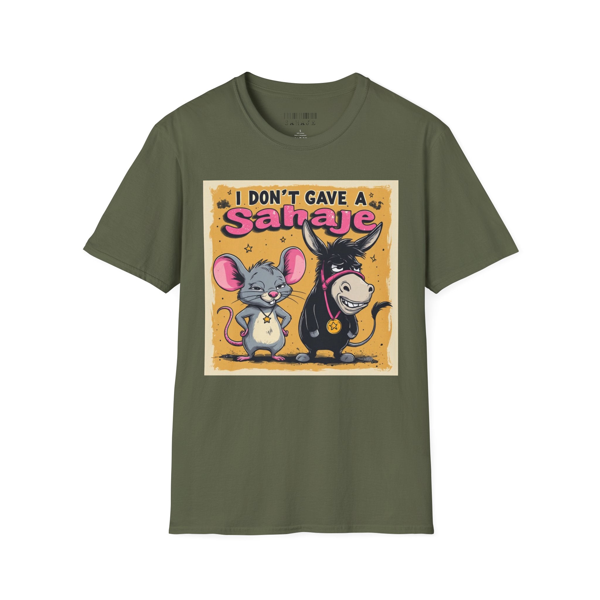 Don’t Give a Satrage T-Shirt — Funny Mouse & Donkey Cartoon Tee