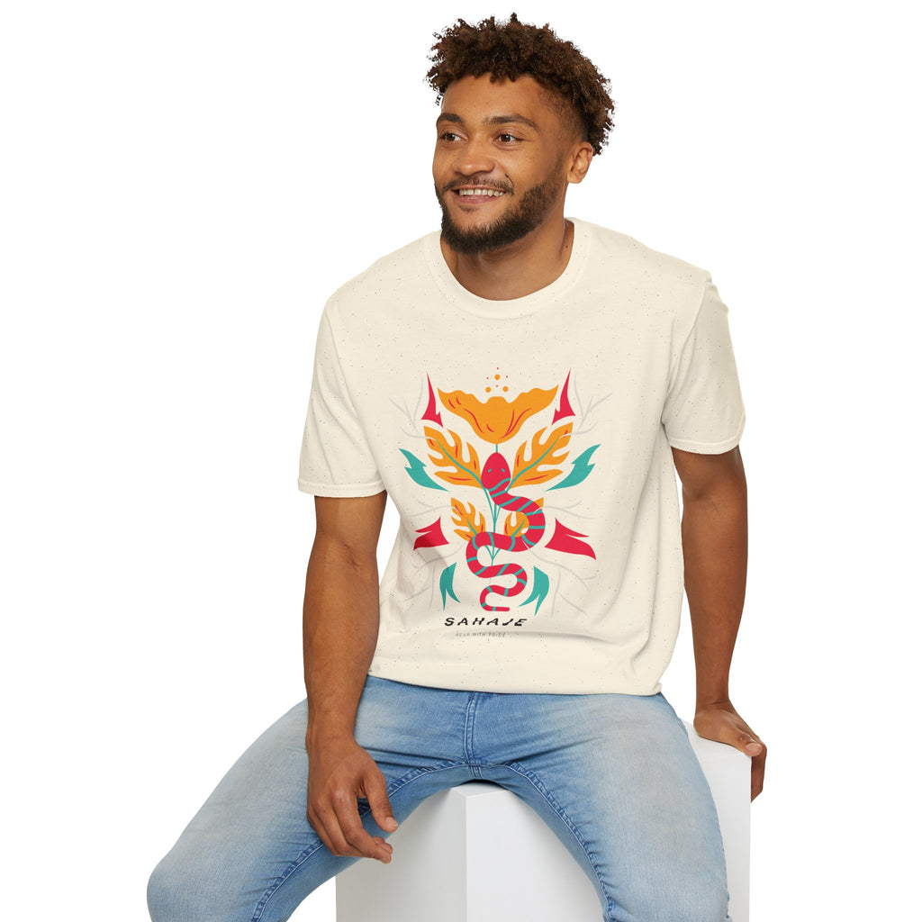 Sahaje Floral Snake Graphic T‑Shirt — Colorful Botanical Serpent Tee